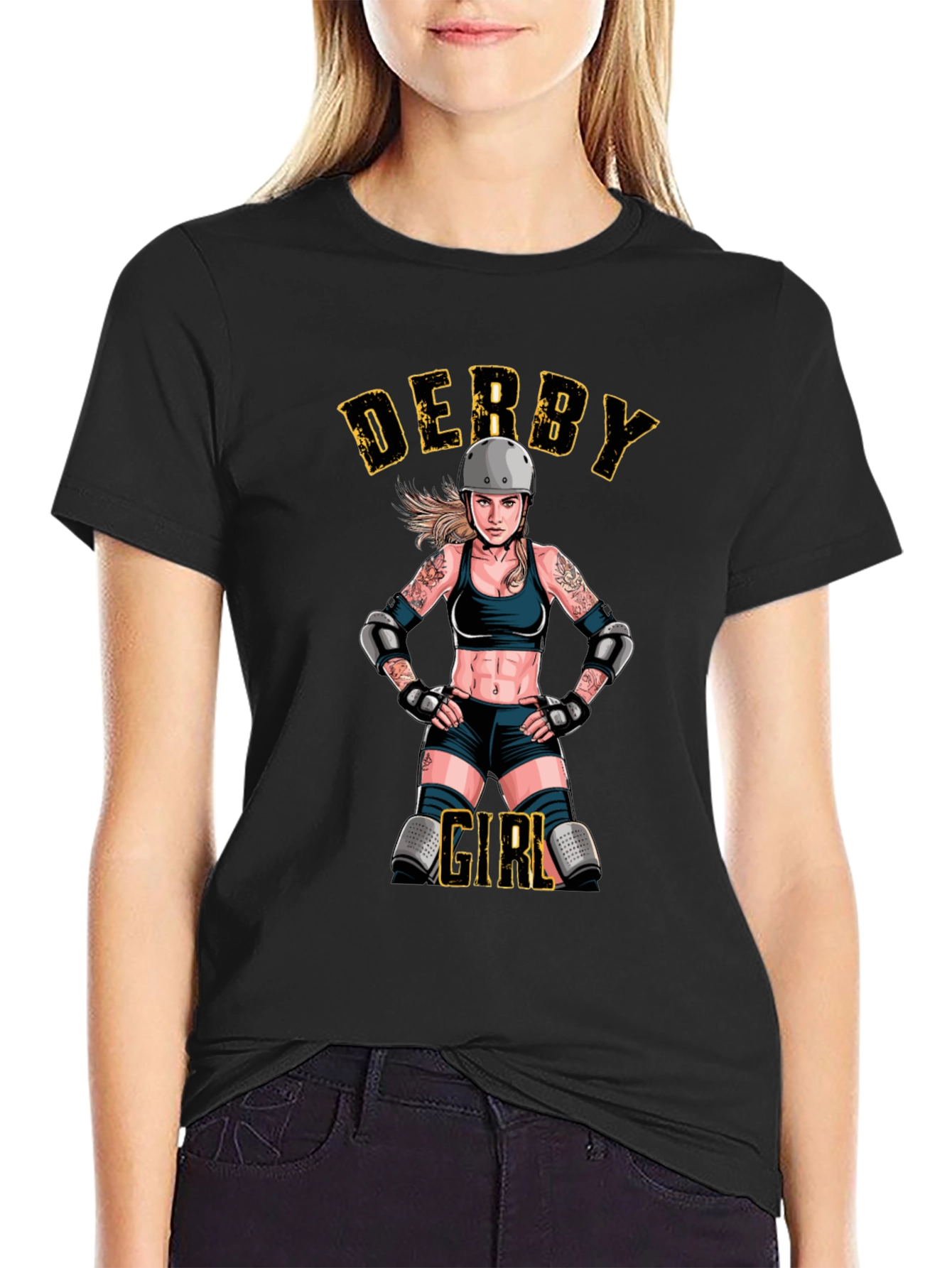 Black Derby Girl Black T-Shirt - Roller Derby Apparel view 2