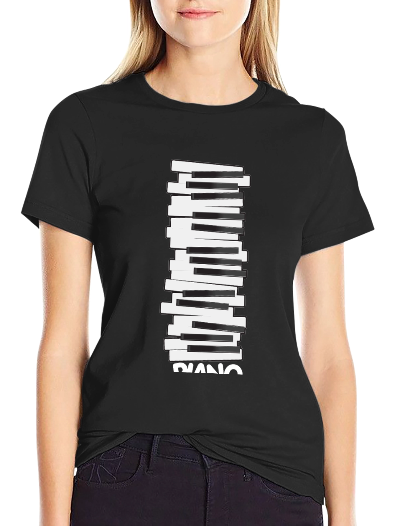Black Piano Keys Graphic Print T-Shirt view 2
