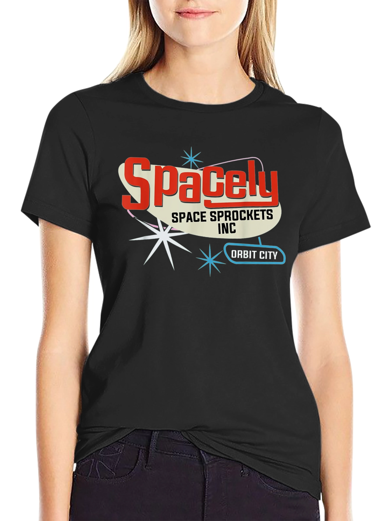 Black Spacely Sprockets T-Shirt - Retro Space Age Style view 2