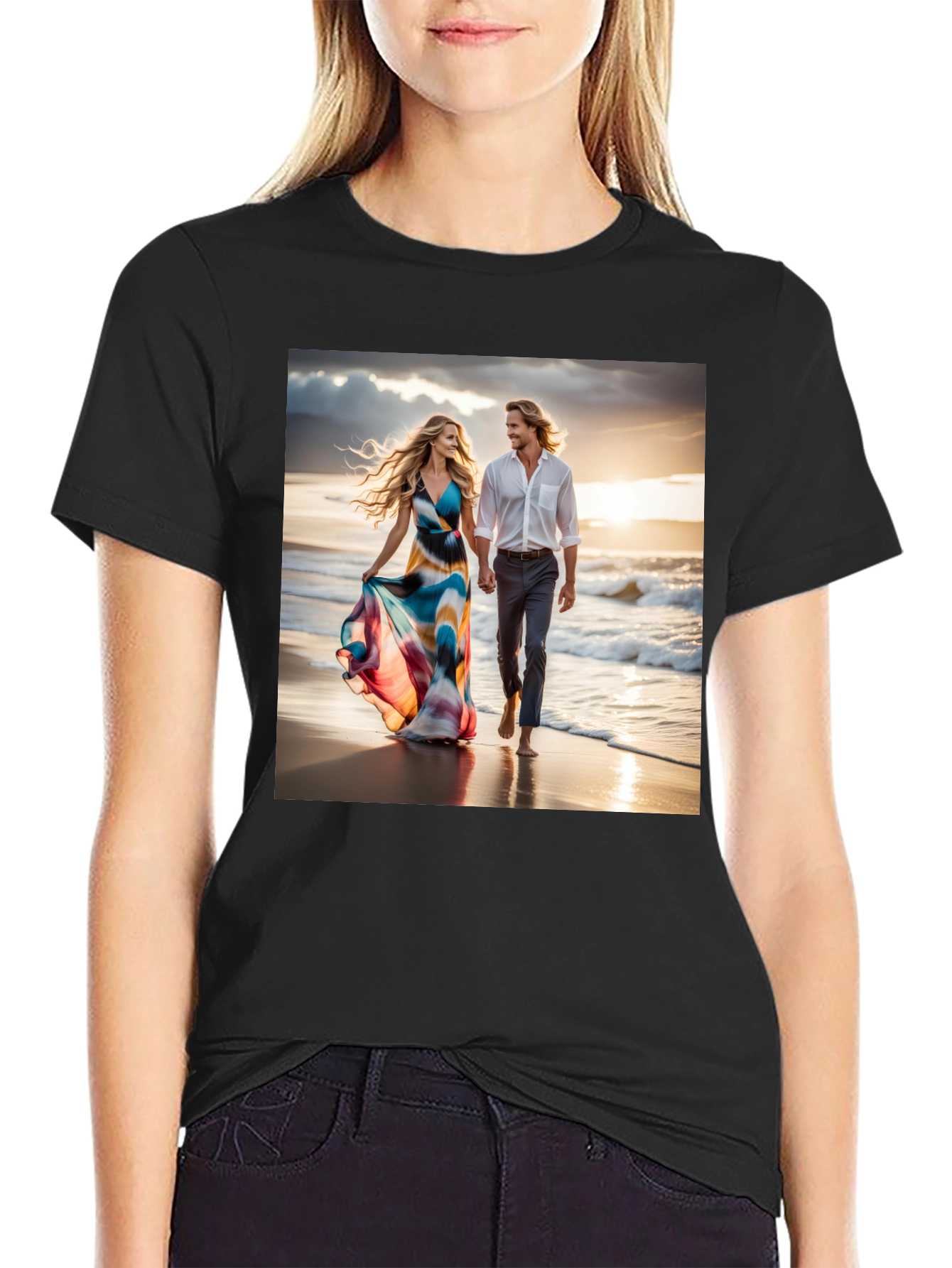 Black Romantic Beach Walk T-Shirt view 2