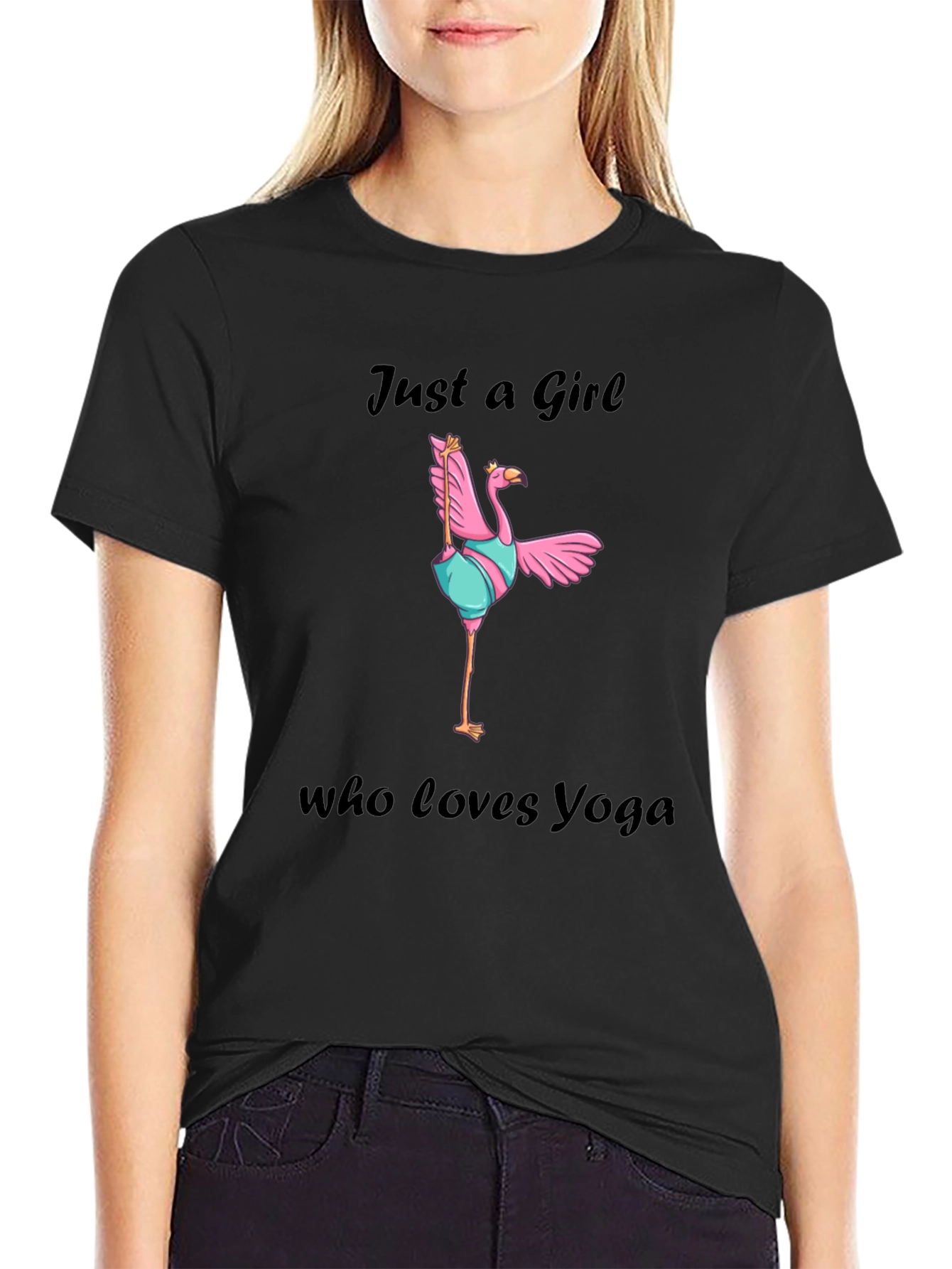 Black Yoga Flamingo Graphic Tee - Just a Girl Who Loves Yoga view 2