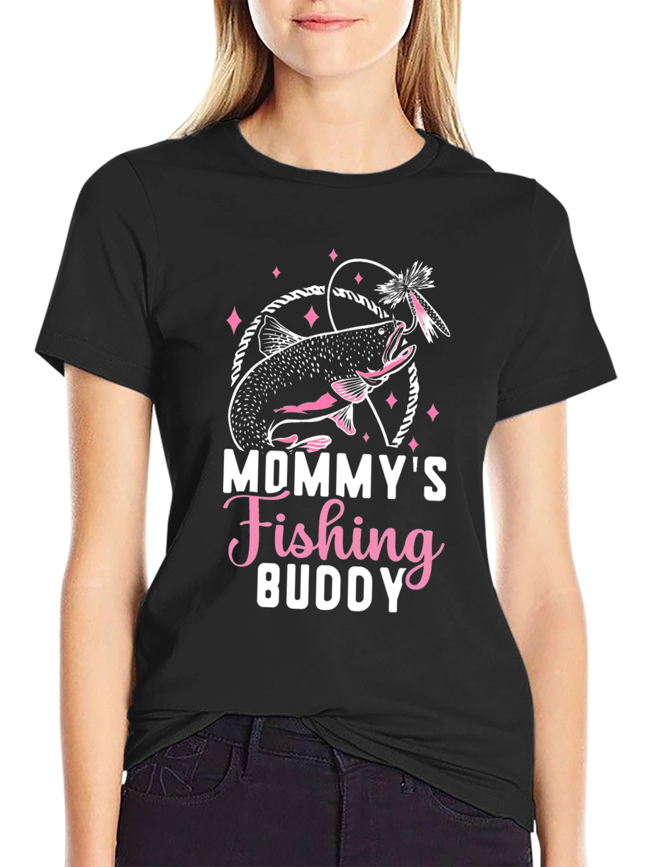 Black Mommy's Fishing Buddy Graphic Tee - Black view 2