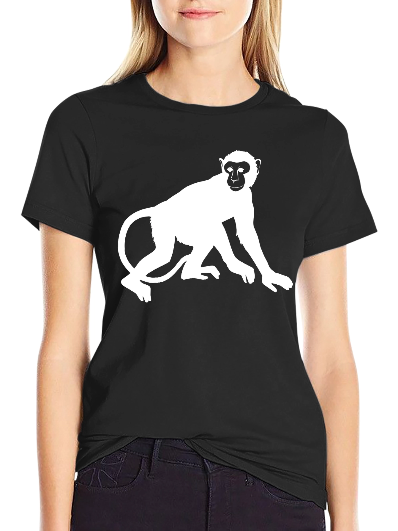 Black Monkey Graphic Black T-Shirt - Classic Crew Neck Tee view 2