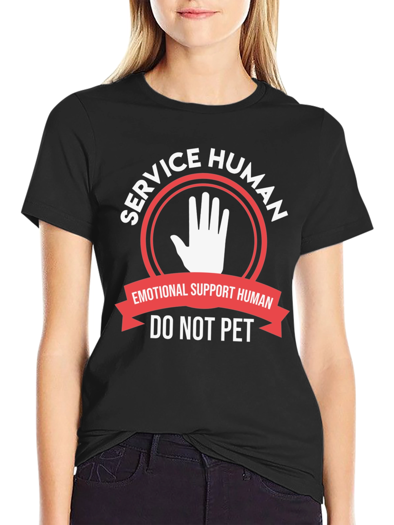 Black Service Human Emotional Support T-Shirt view 2
