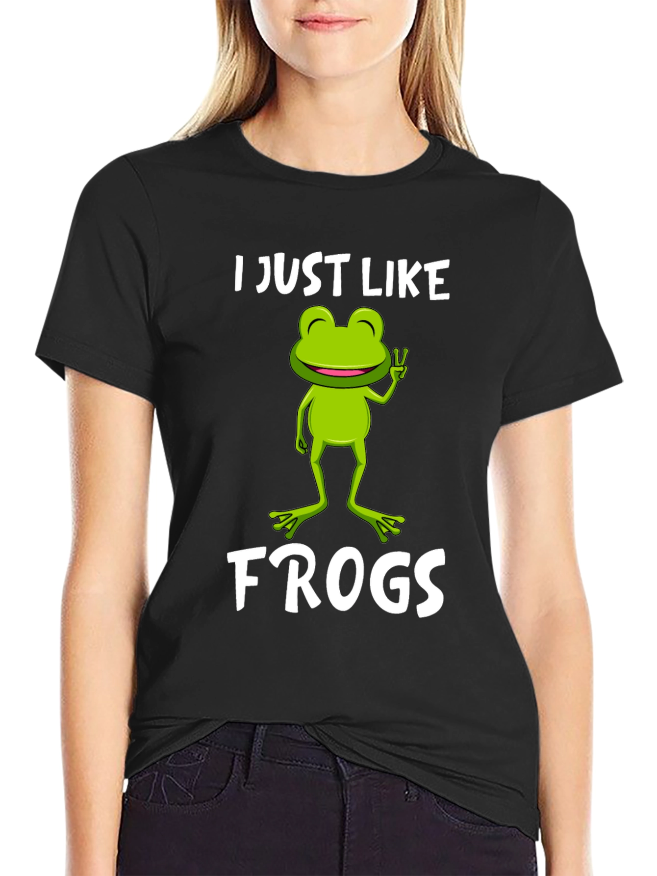 Black Funny Frog Lover T-Shirt - I Just Like Frogs Tee view 2
