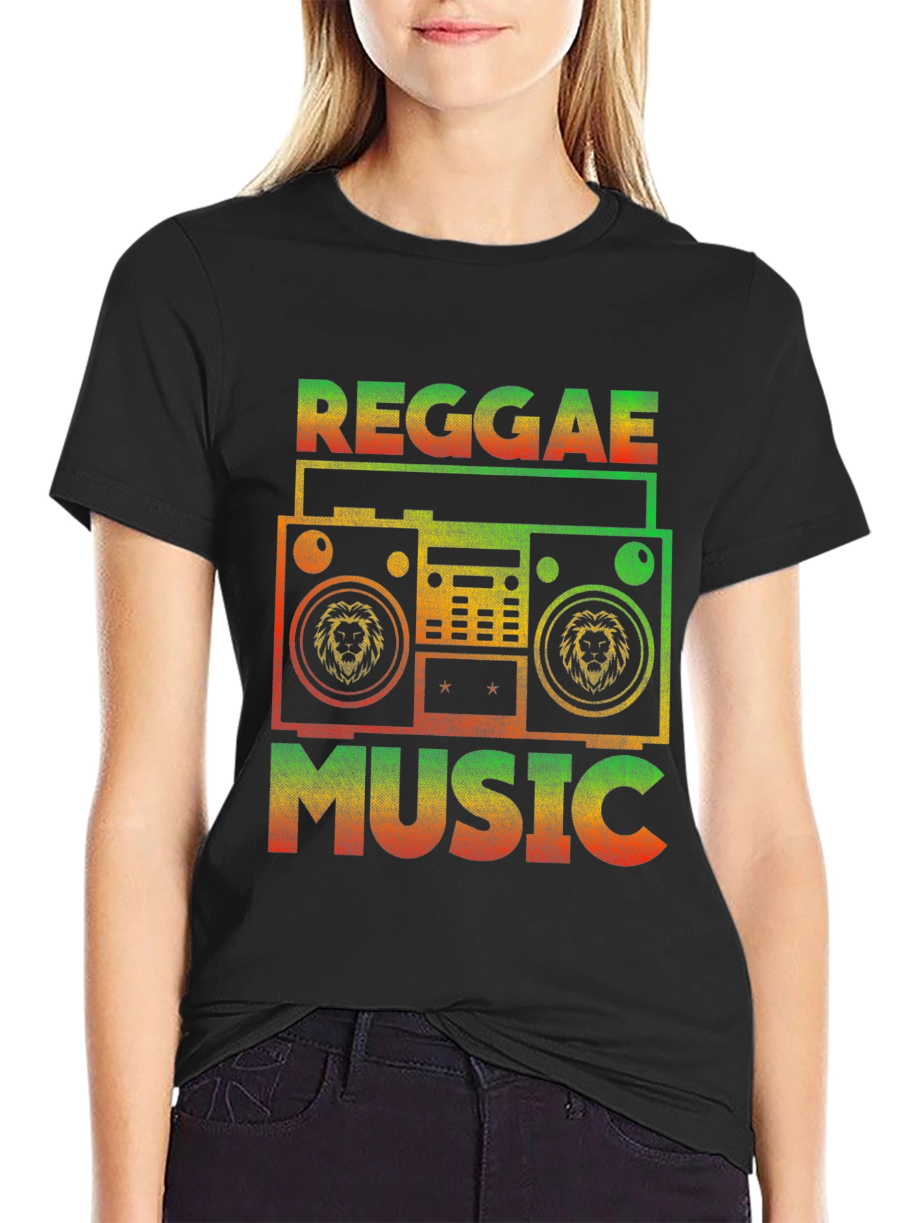 Black Reggae Music T-Shirt - Vintage Boombox Design view 2