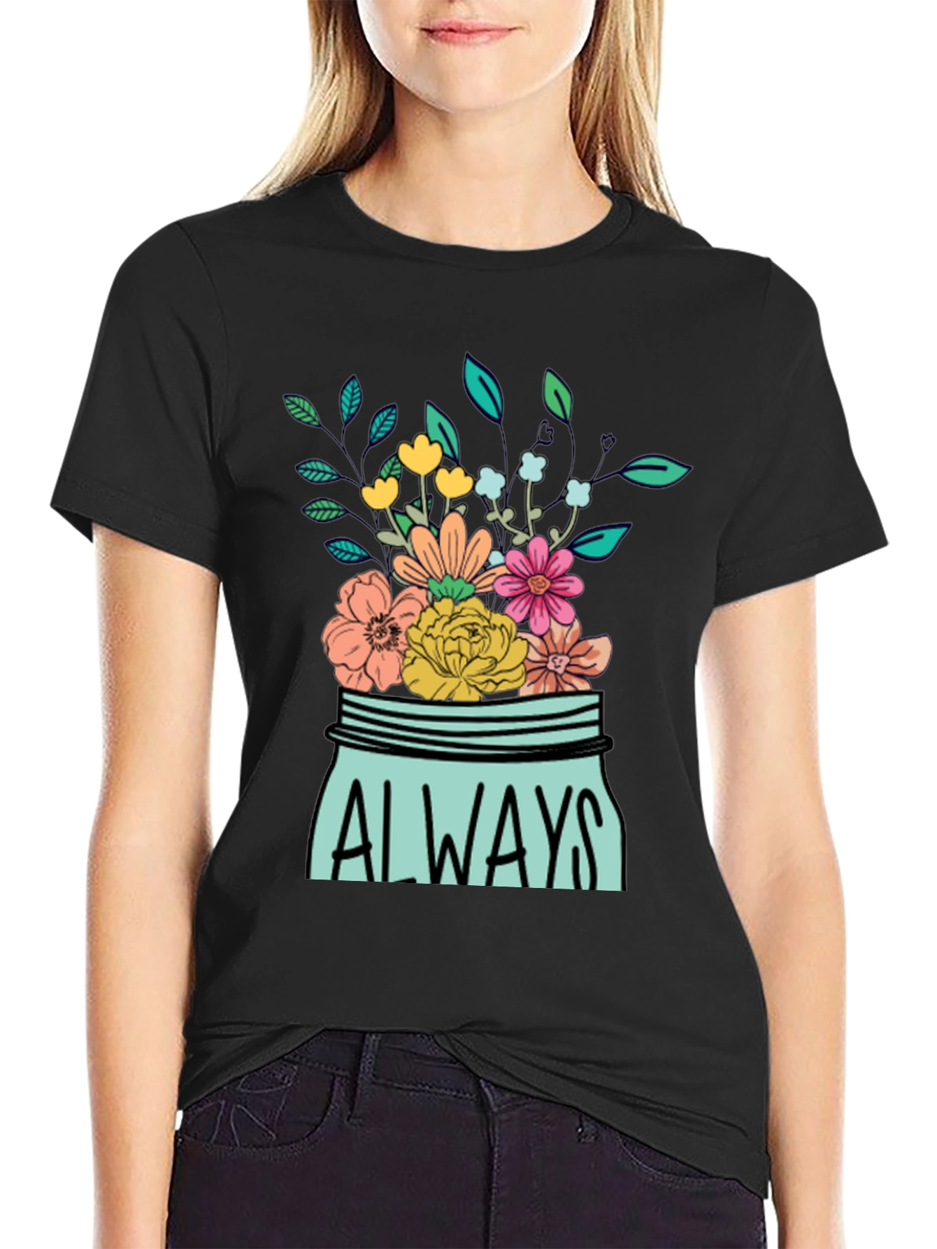 Black Always Floral Jar Graphic T-Shirt view 2