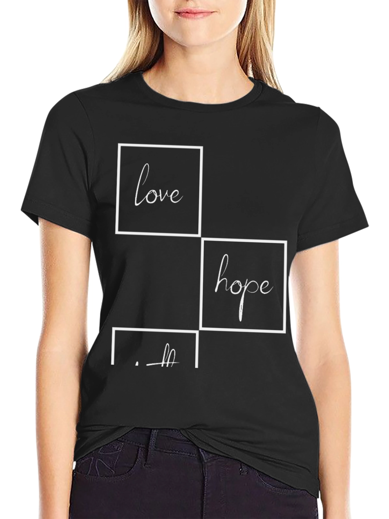 Black Love Hope Faith Graphic Tee - Stylish Black T-Shirt view 2