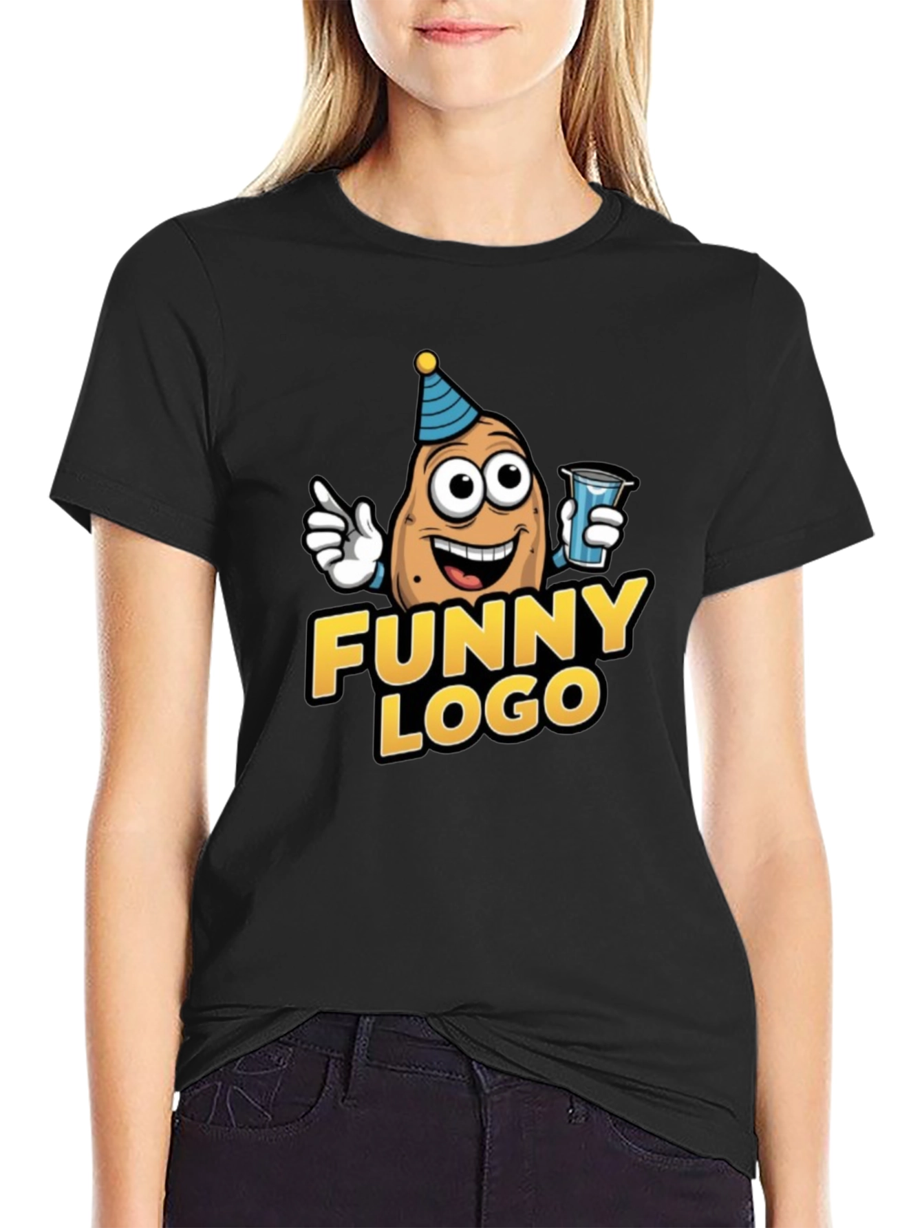 Black Funny Logo Potato Graphic Tee view 2