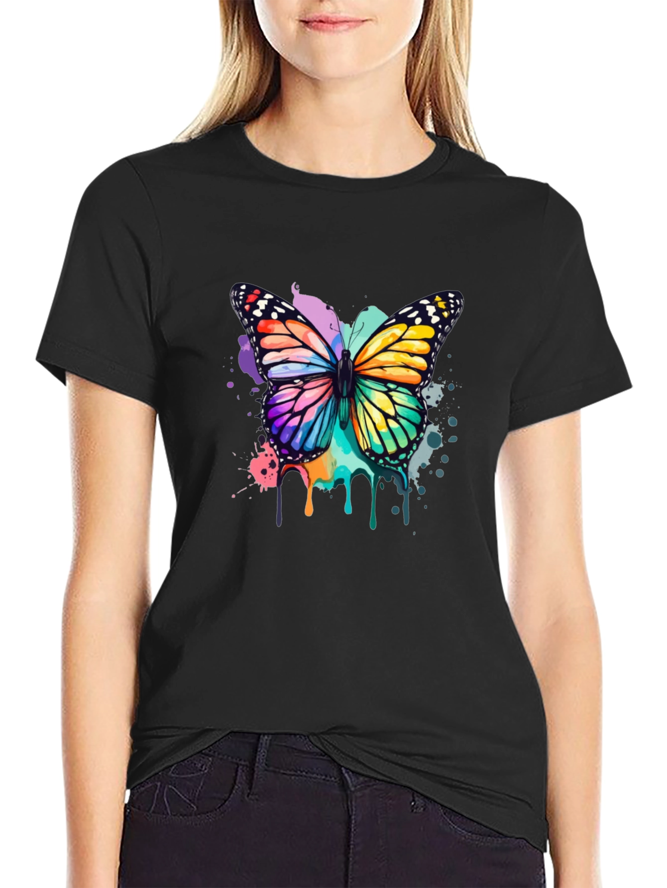 Butterfly Watercolor Graphic Tee - Black - 2