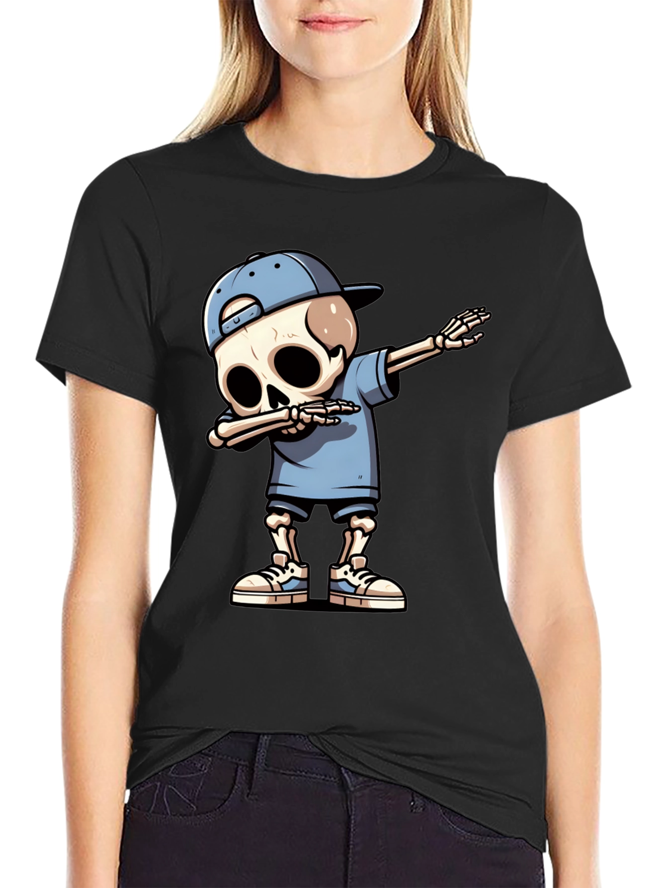 Black Dabbing Skeleton Graphic Tee - Men's Black T-Shirt view 2