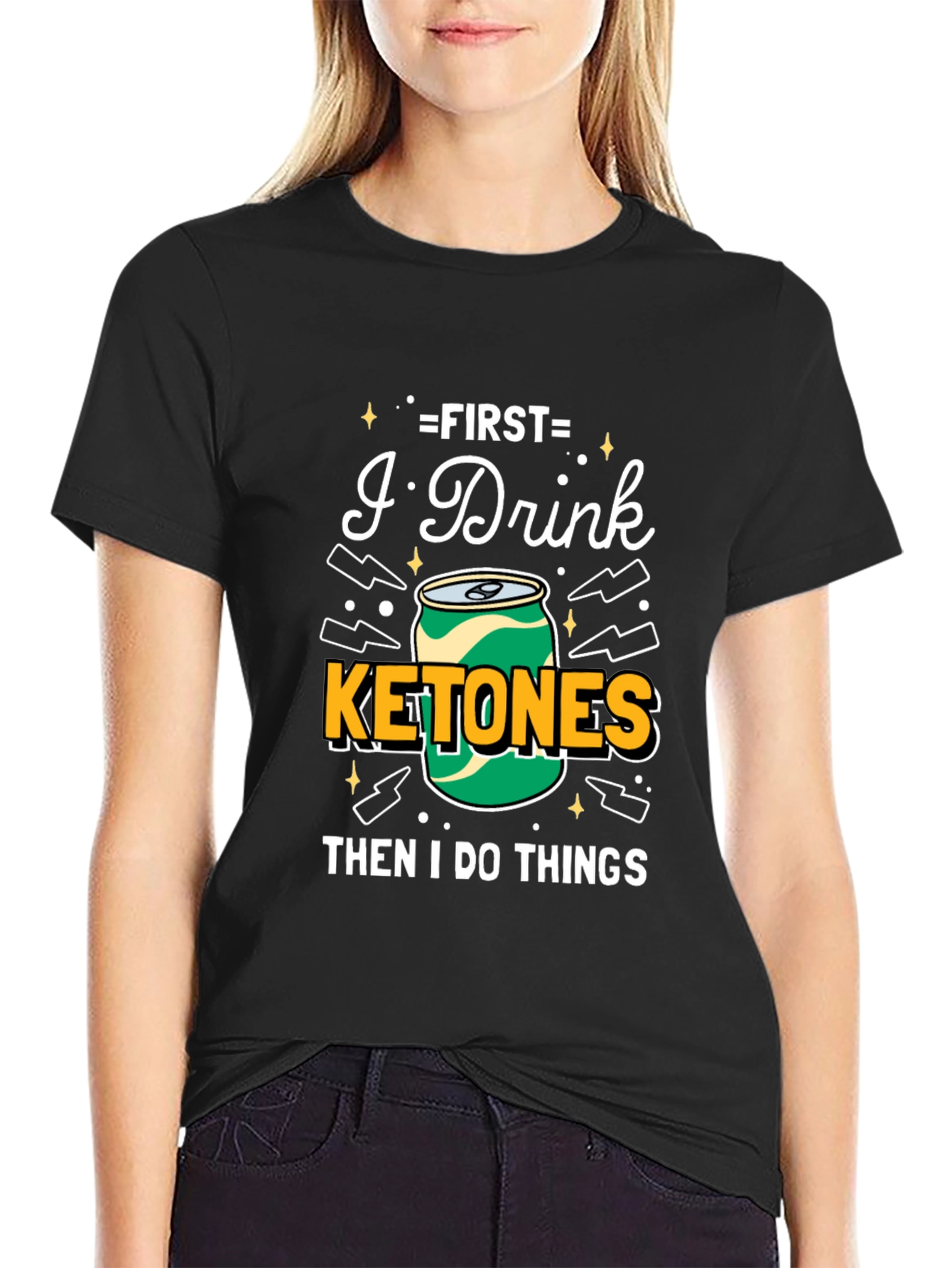 Black First I Drink Ketones T-Shirt - Black Graphic Tee view 2