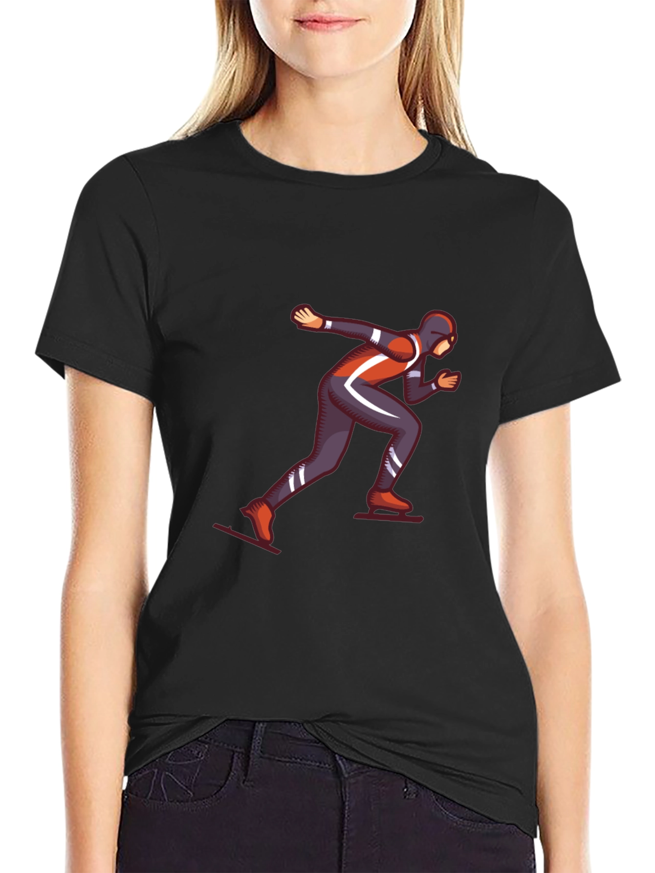 Black Speed Skater Graphic Tee - Black Cotton T-Shirt view 2