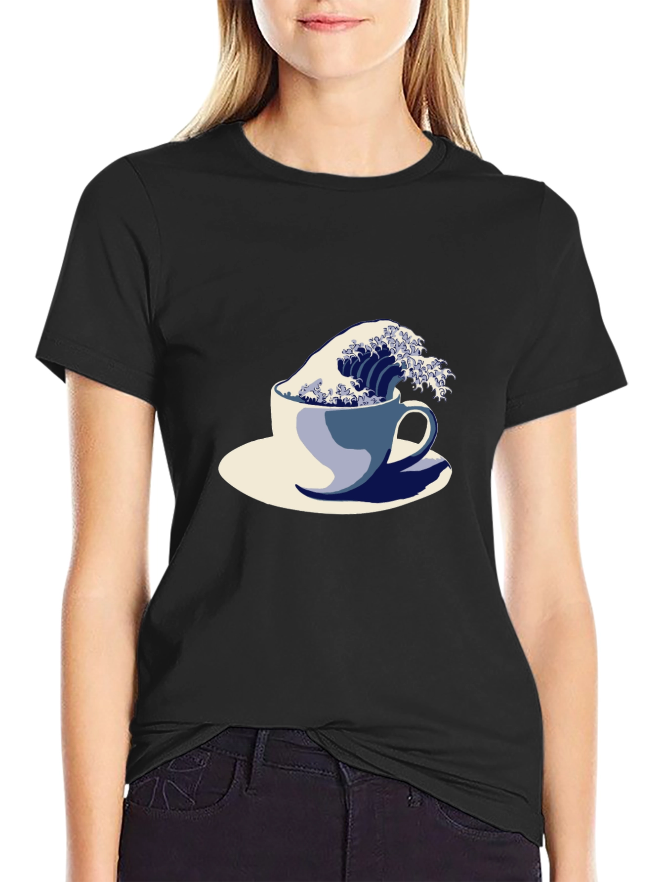 Black Wave in a Cup Graphic Tee - Unique Artistic Design view 2
