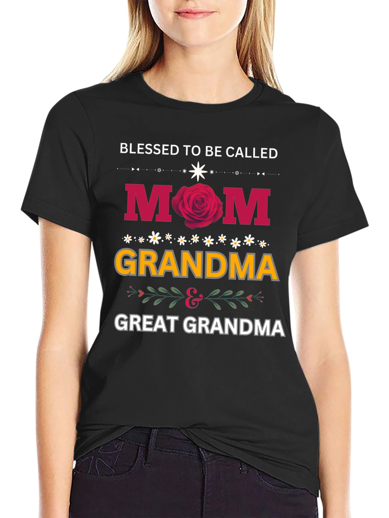 Black Blessed To Be Called Mom Grandma Great Grandma T-Shirt view 2