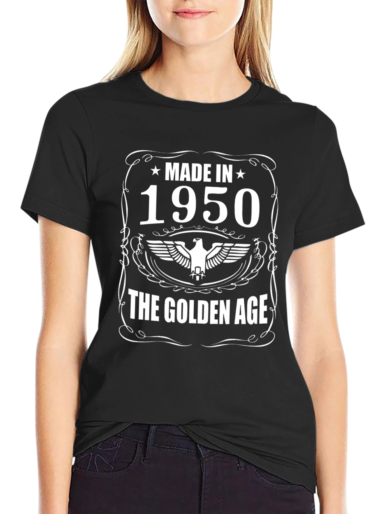 Black Made in 1950 T-Shirt Golden Age 74th Birthday Gift view 2
