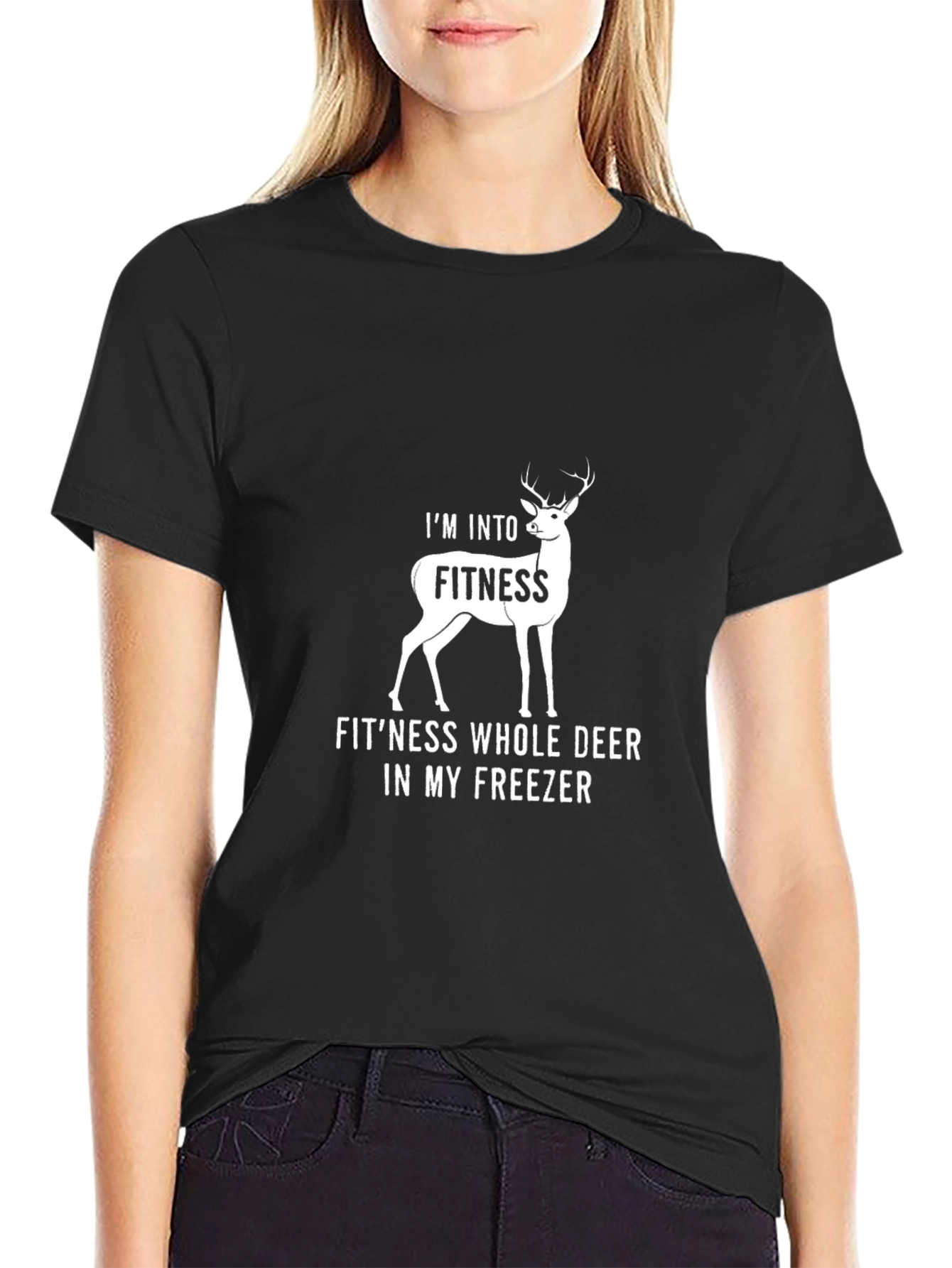 Black Fitness Deer Graphic T-Shirt - Novelty Workout Tee view 2