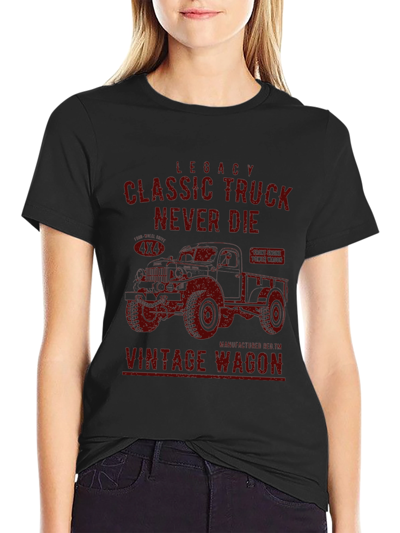 Classic Truck Vintage Wagon Black T-Shirt - 2