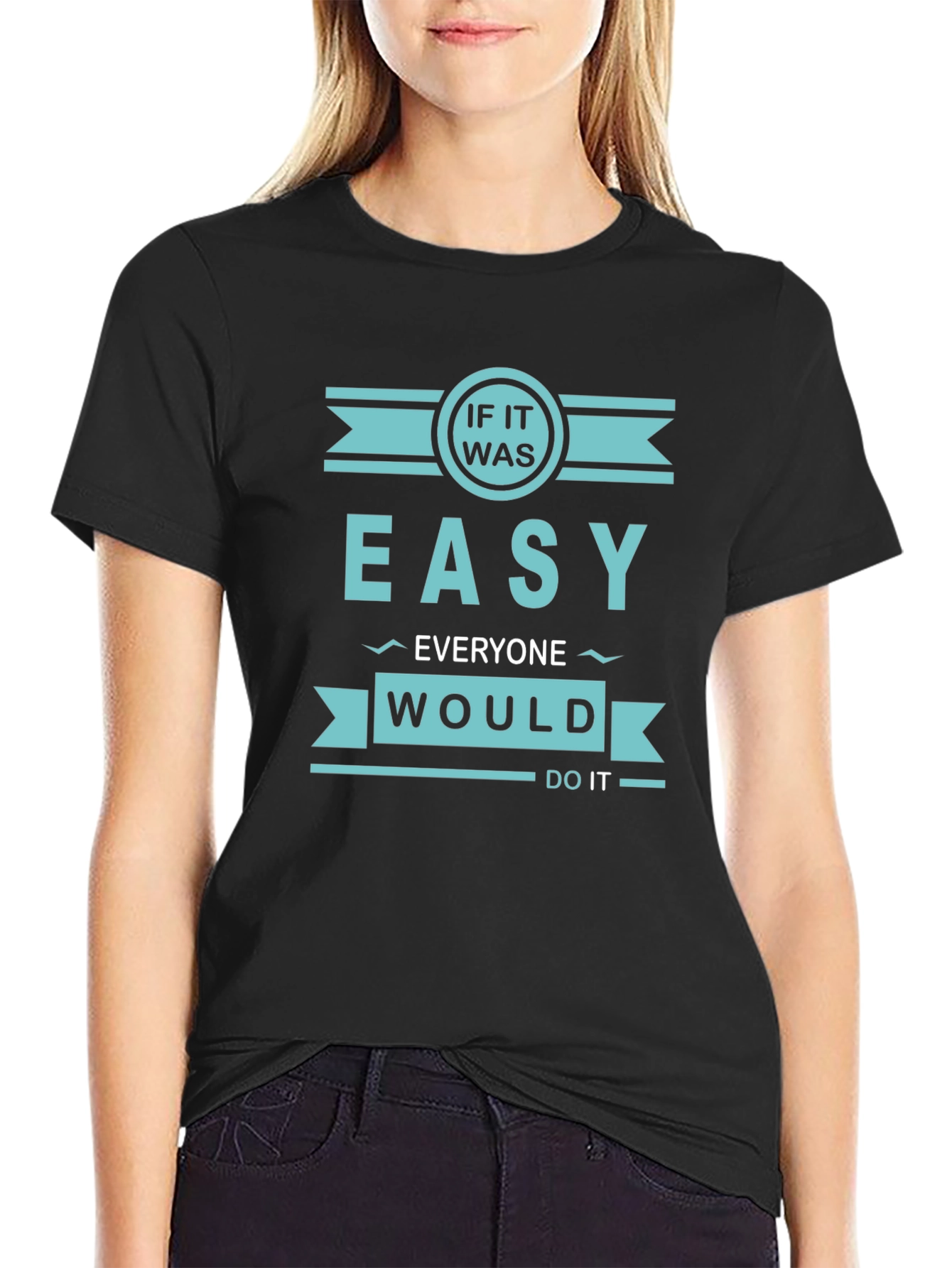 Black Motivational "If It Was Easy" Graphic Tee view 2