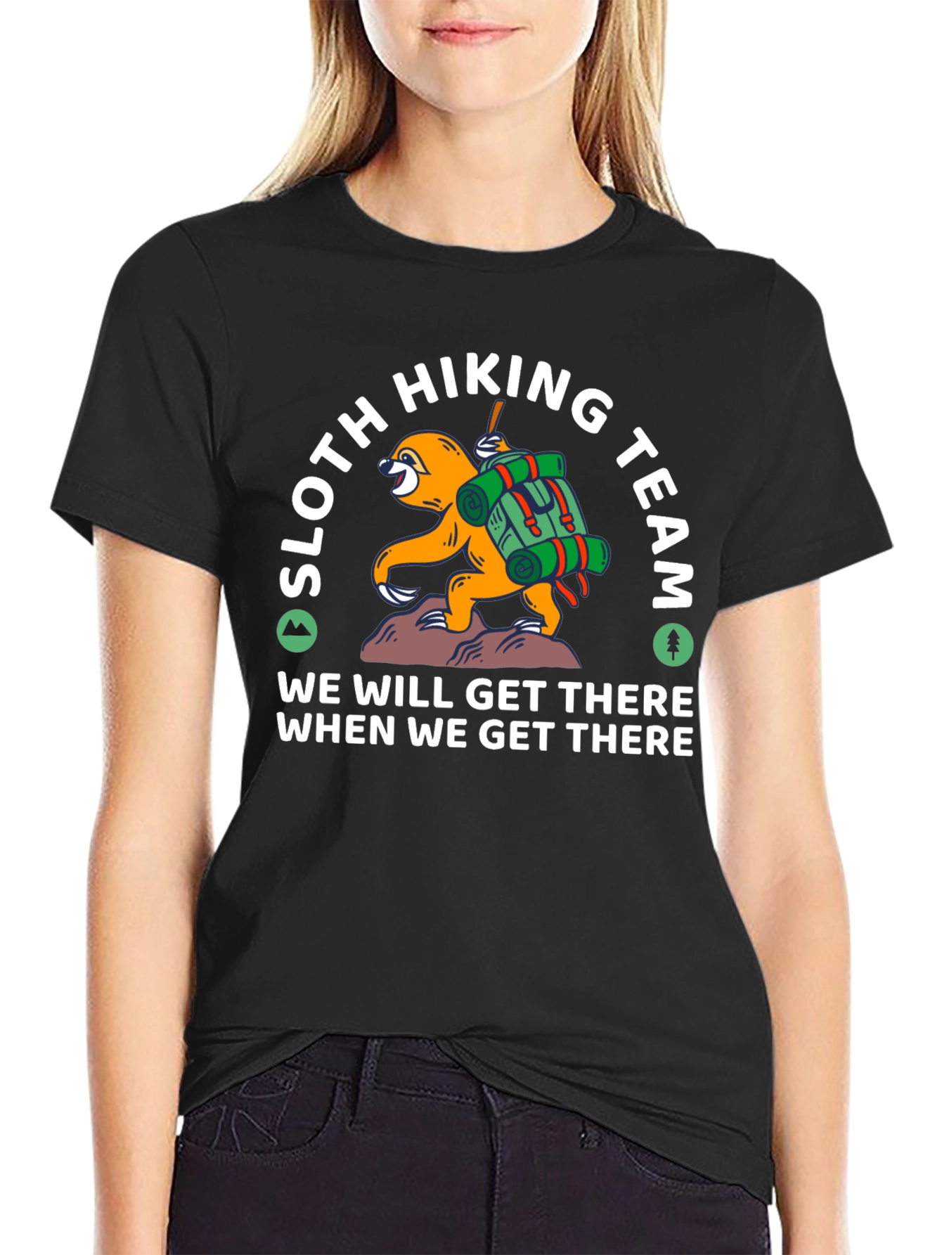 Black Sloth Hiking Team T-Shirt - Funny Adventure Tee view 2