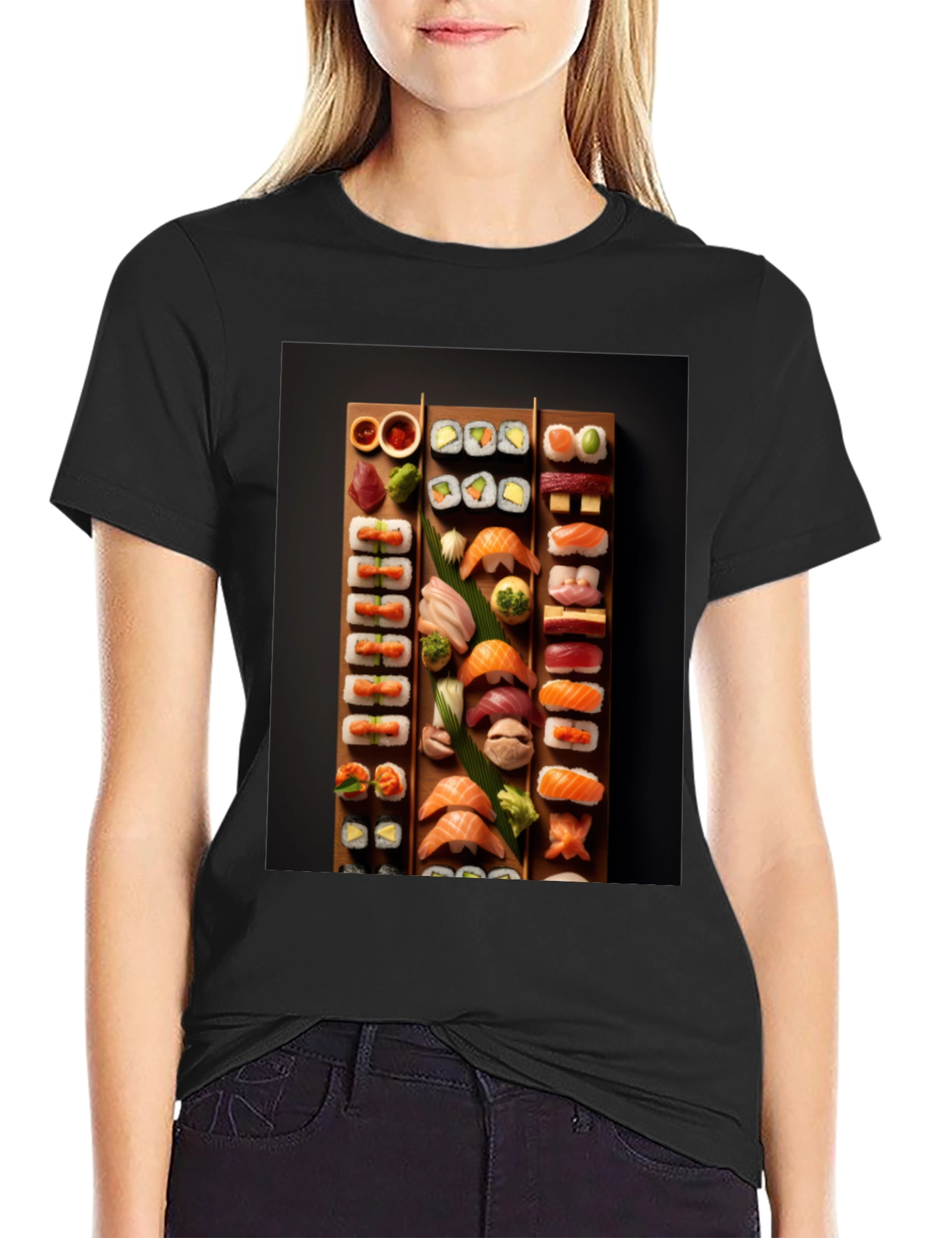 Black Sushi Platter Graphic T-Shirt - Foodie Fashion view 2