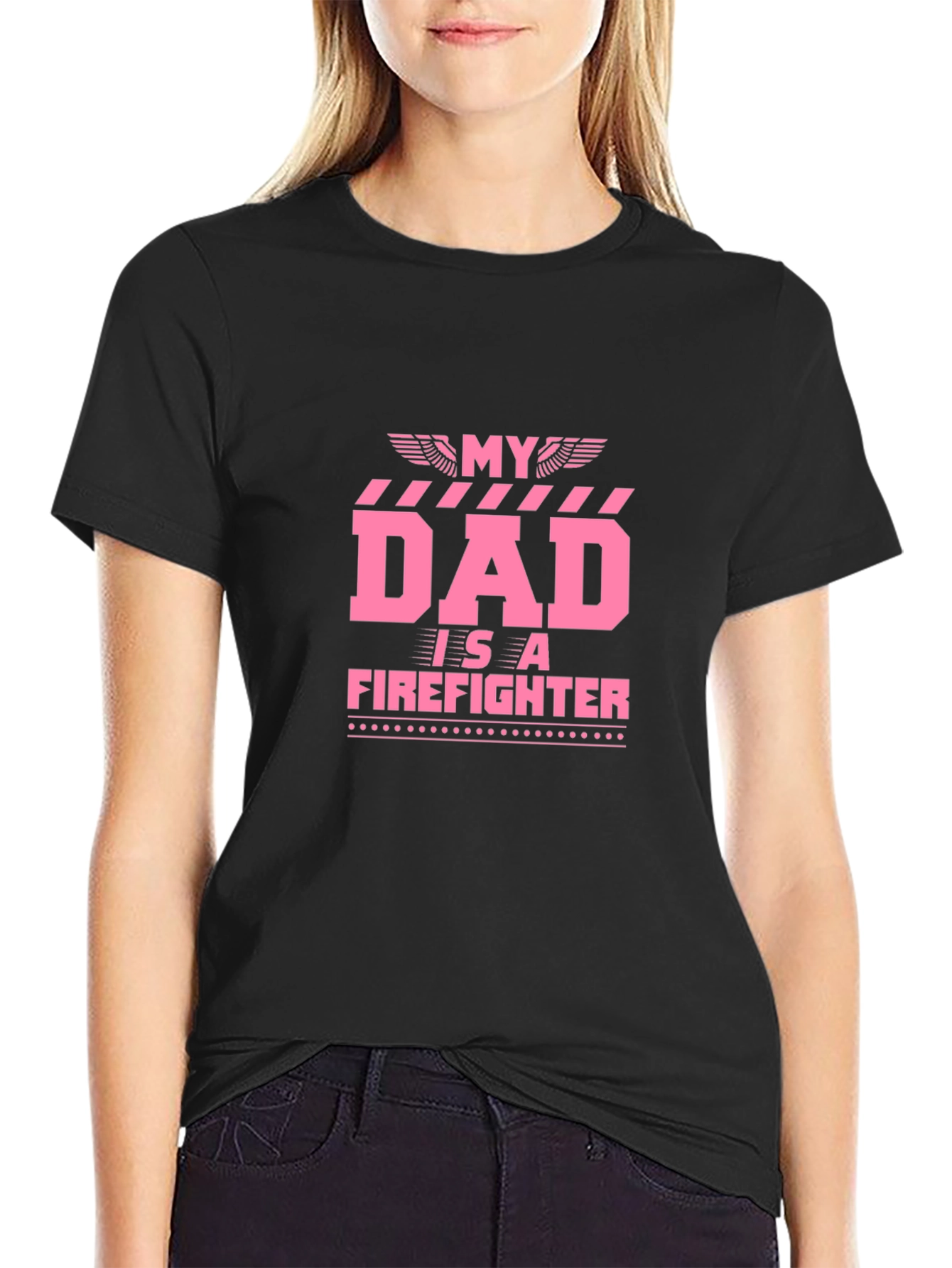 Black My Dad Is A Firefighter Graphic T-Shirt view 2