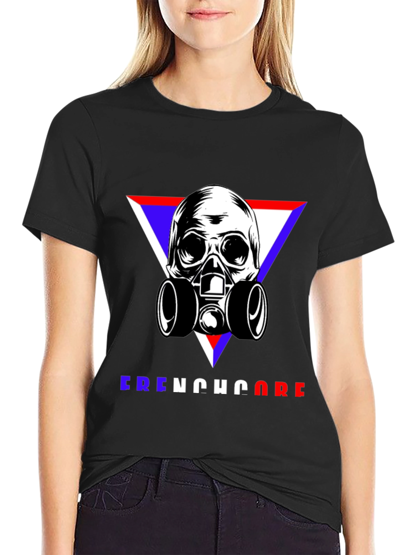 Black Skull Gas Mask Frenchcore Graphic T-Shirt view 2