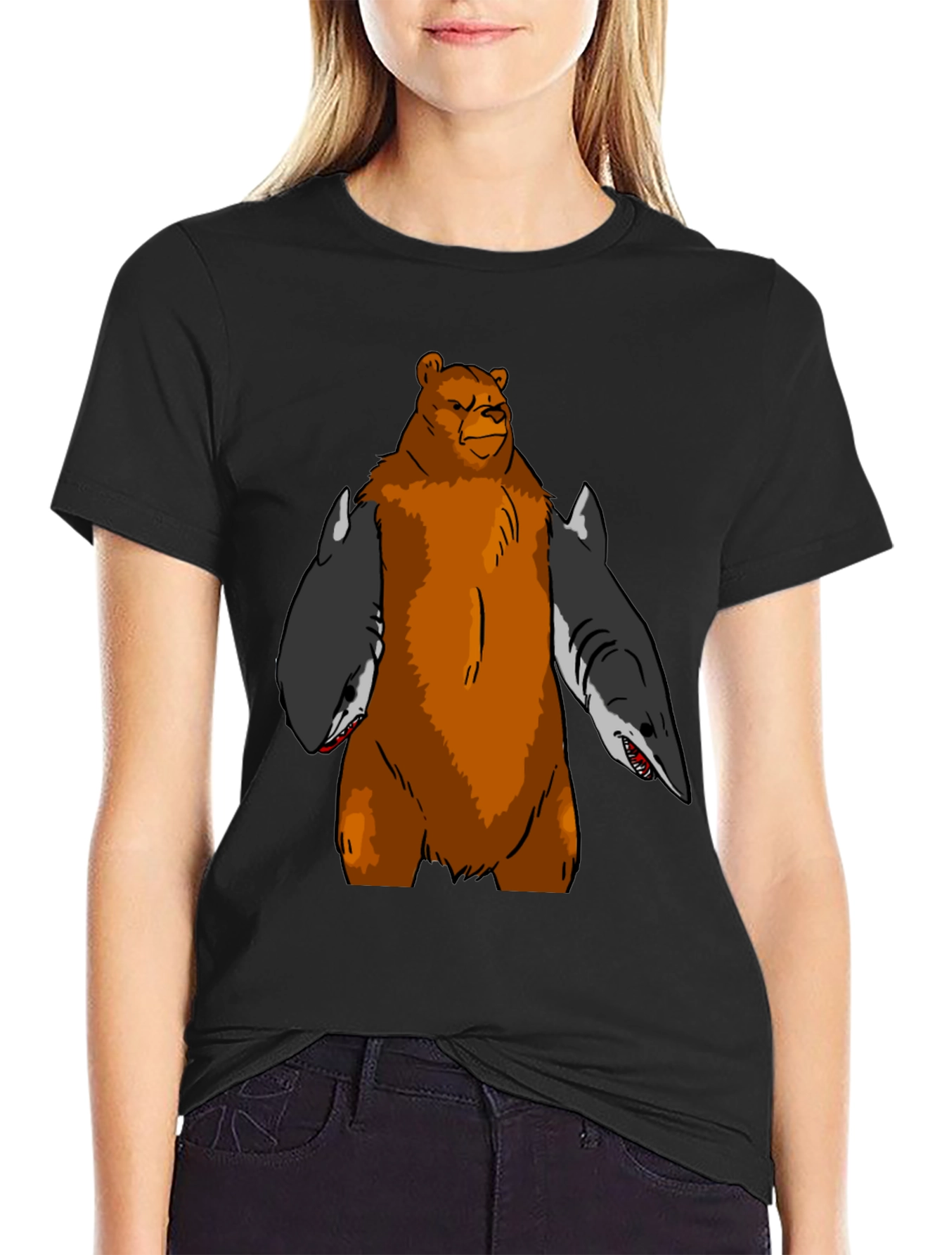 Black Bear Shark T-Shirt - Funny Graphic Tee view 2