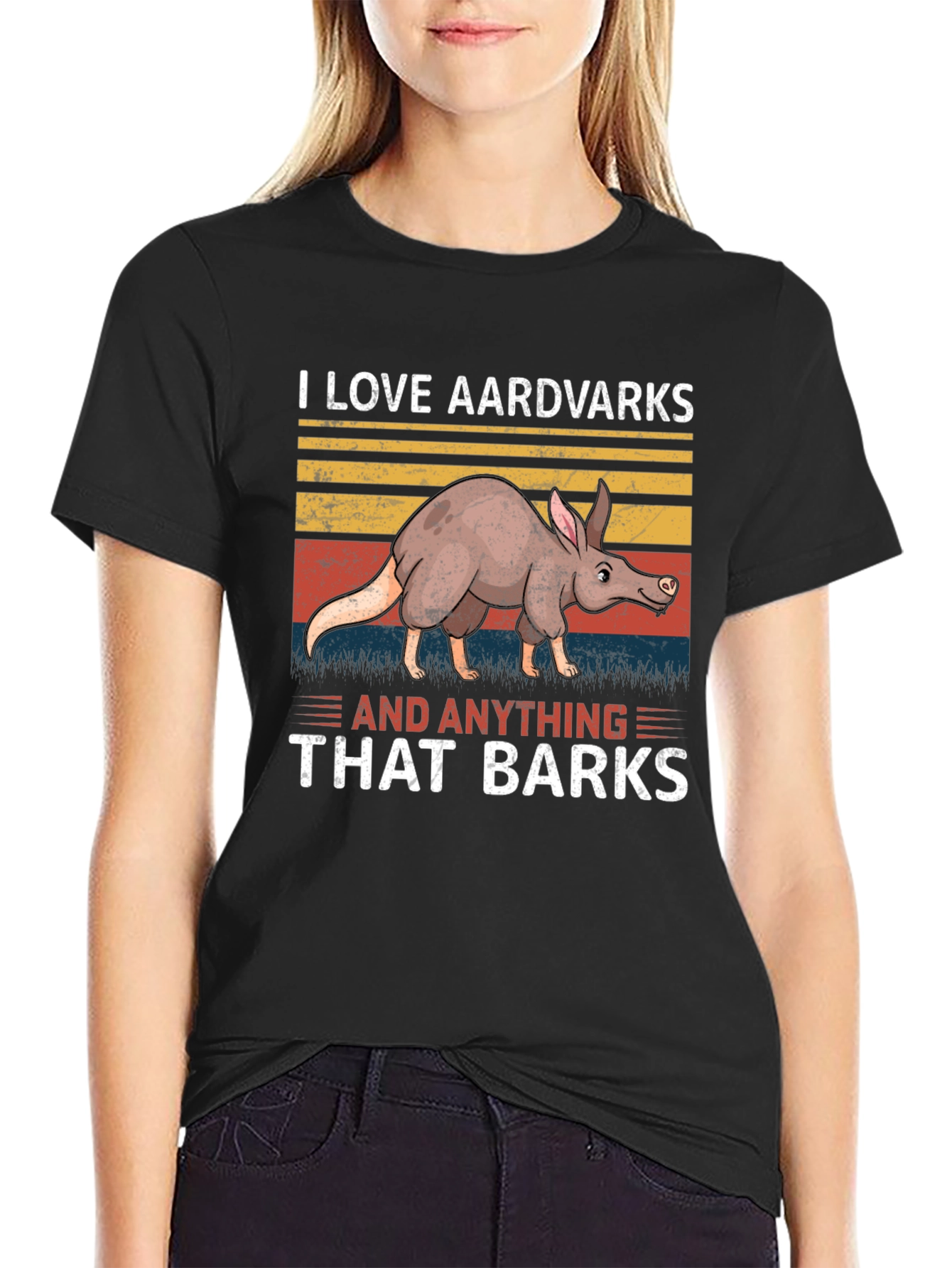 Black Aardvark Humor Graphic Tee - Barking Animal Lover T-Shirt view 2