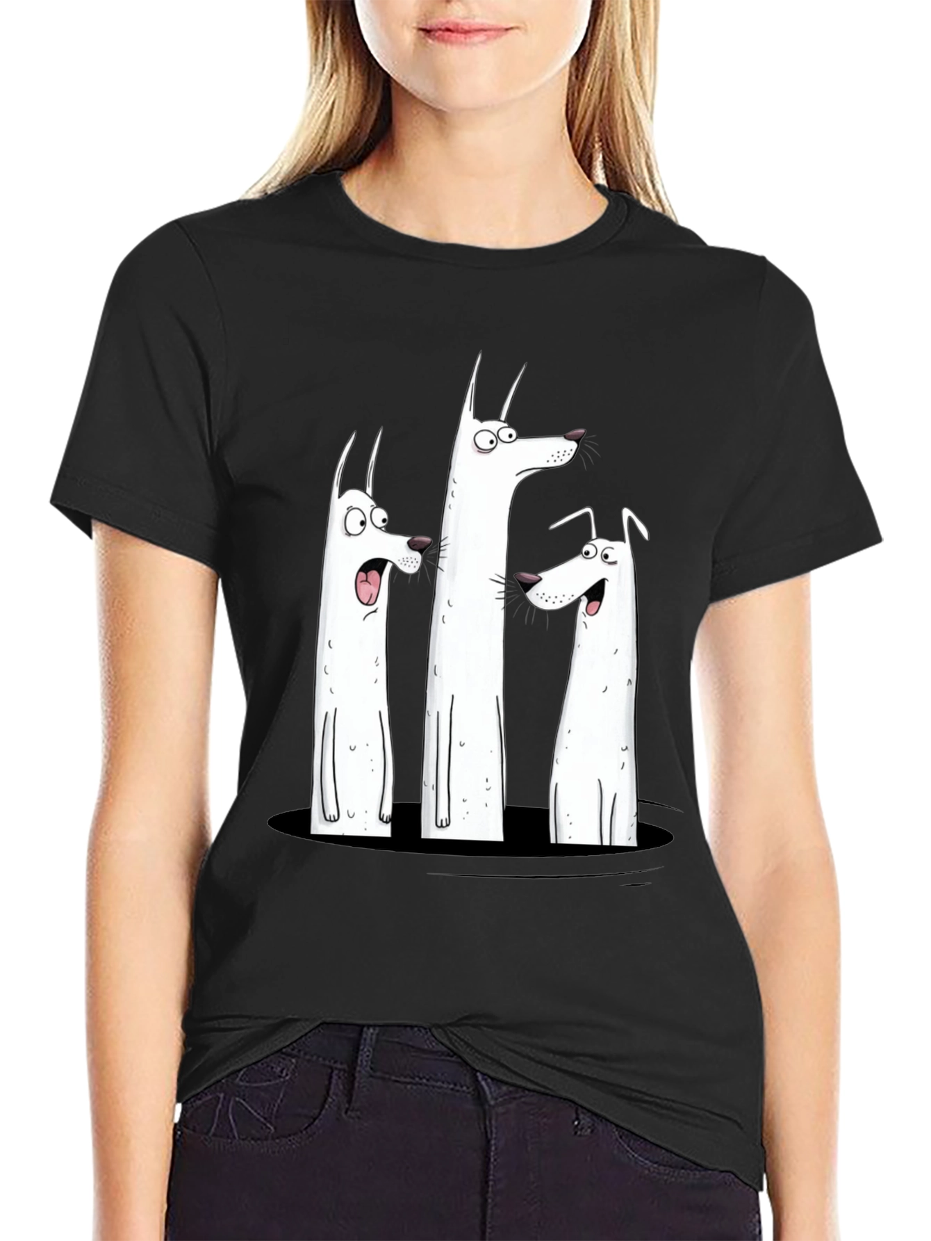 Black Funny Dog Graphic Print Black T-Shirt view 2