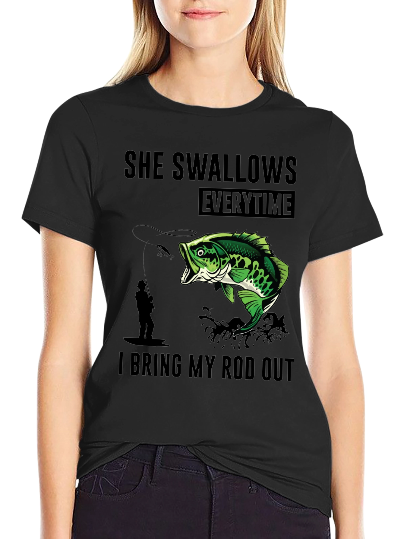 Black She Swallows Every Time I Bring My Rod Out T-Shirt view 2