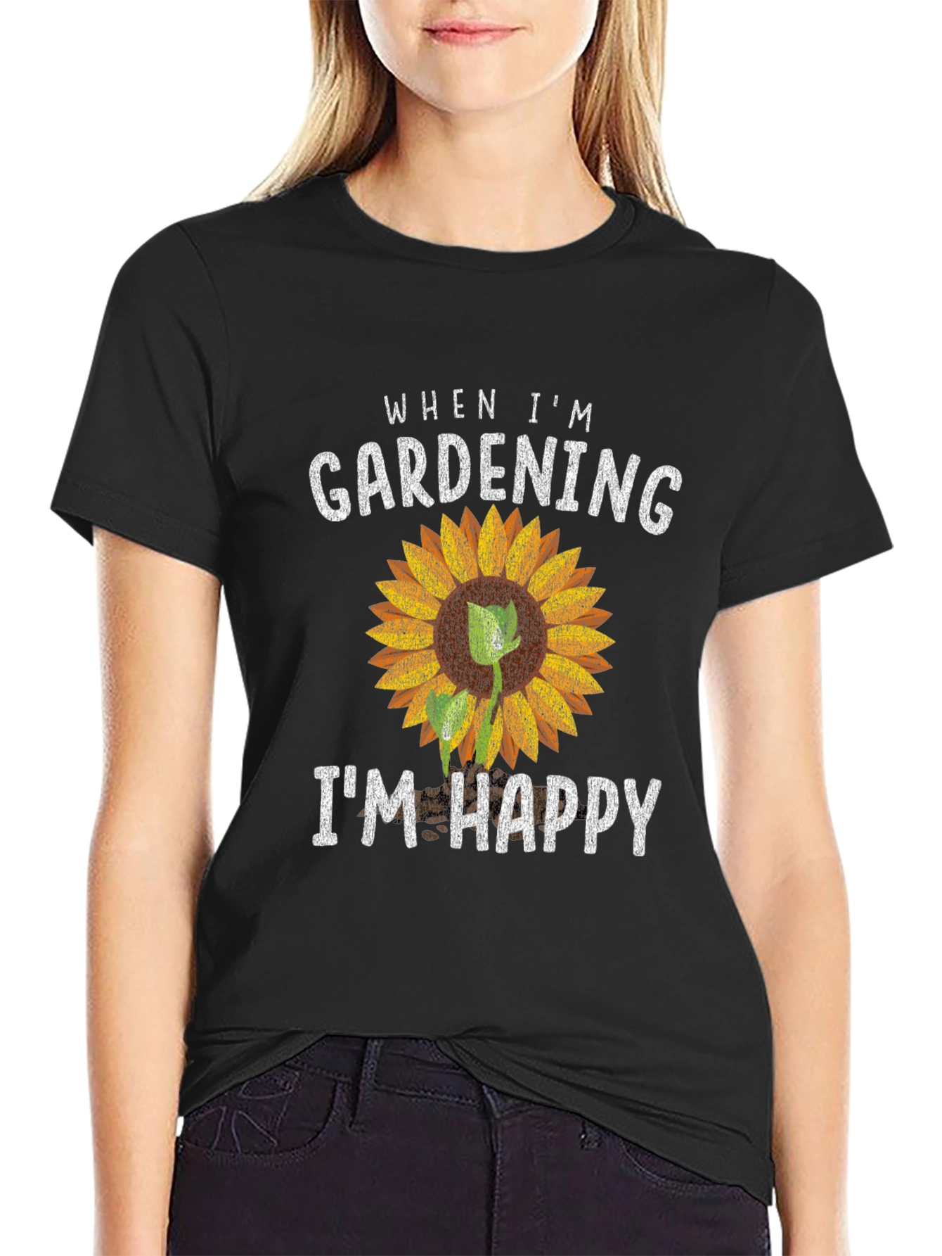 Black Gardening Makes Me Happy T-Shirt Sunflower Graphic view 2