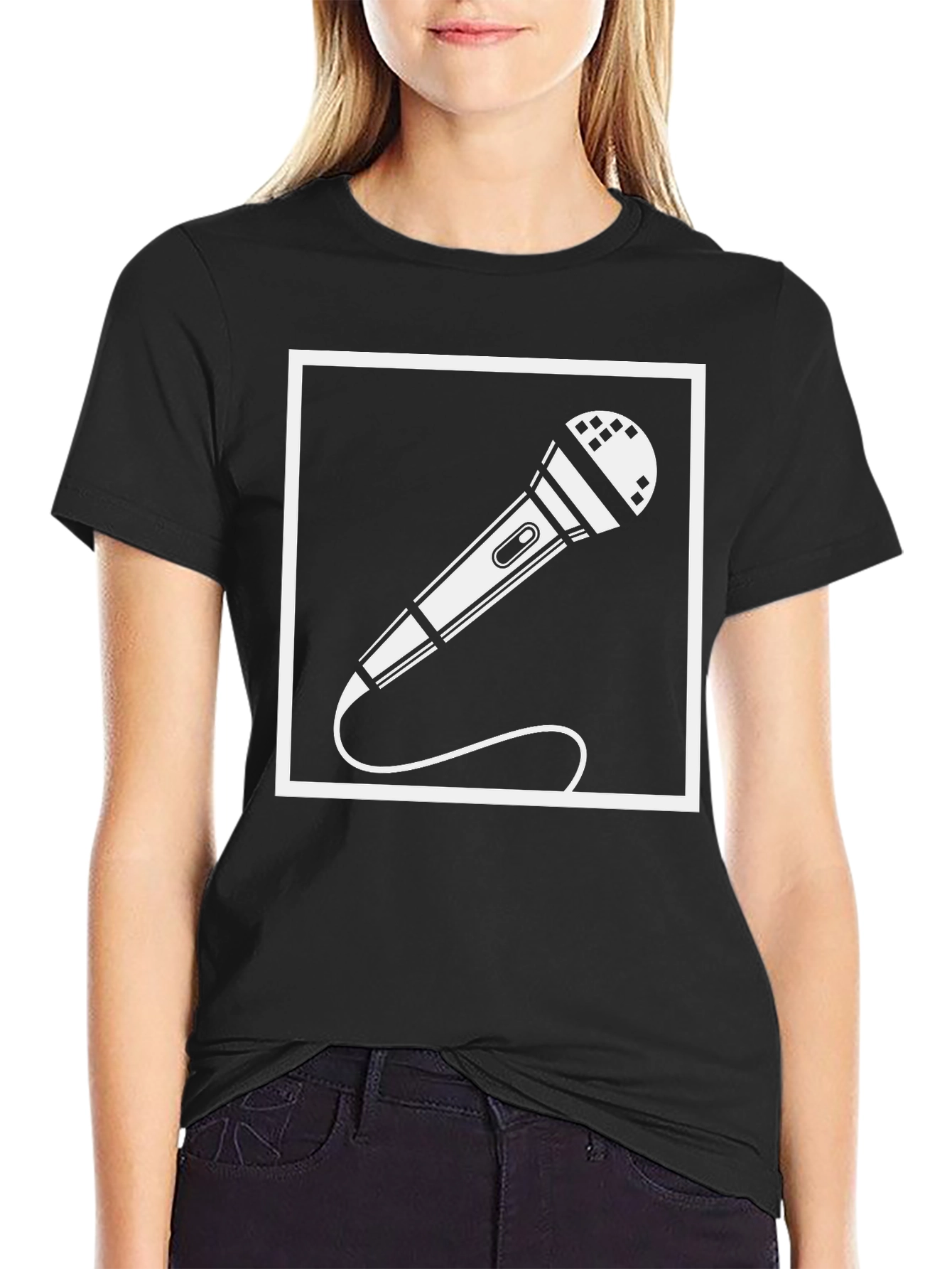 Black Black Microphone Graphic Tee - Singer Musician T-Shirt view 2