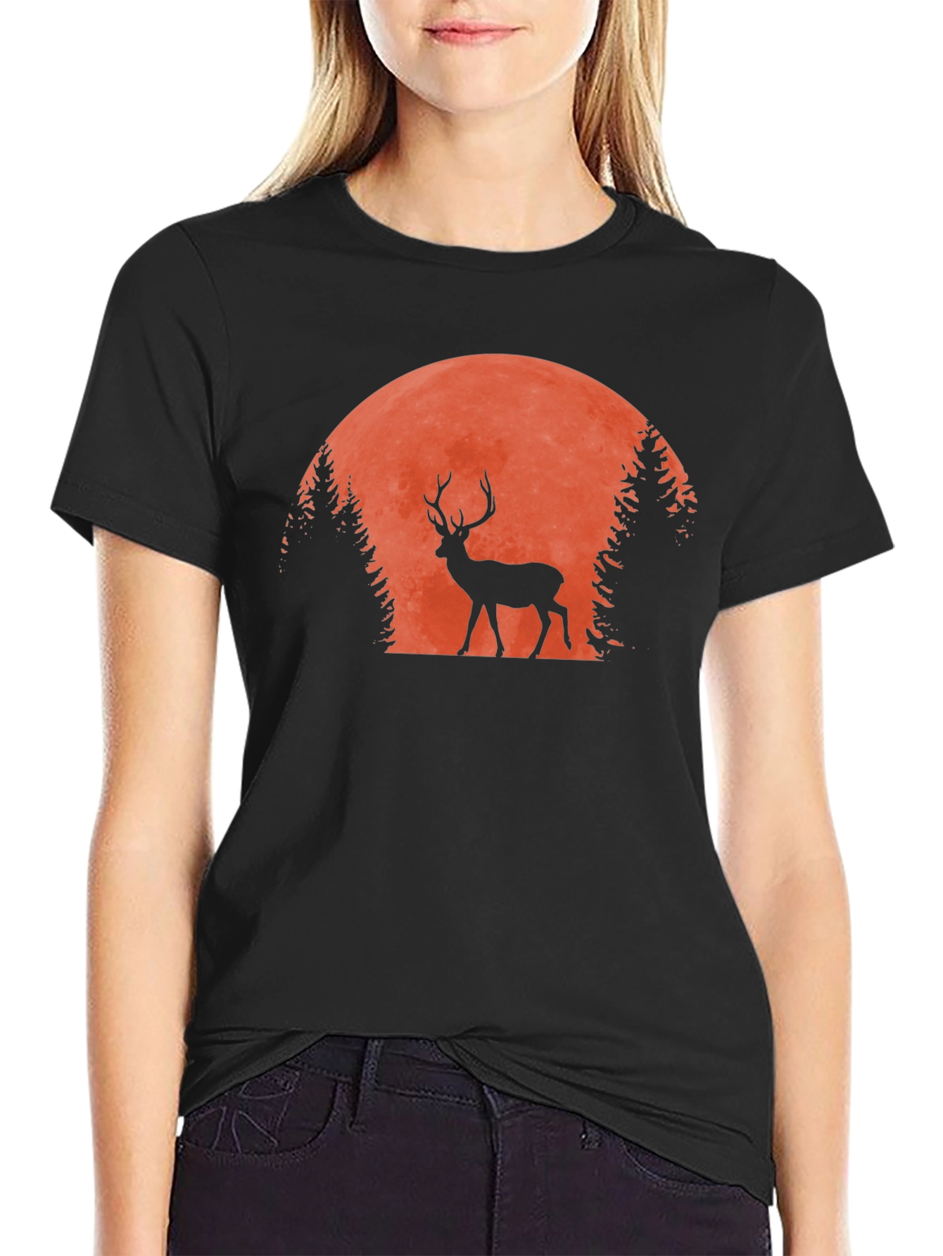 Black Deer Silhouette T-Shirt - Nature Inspired Graphic Tee view 2