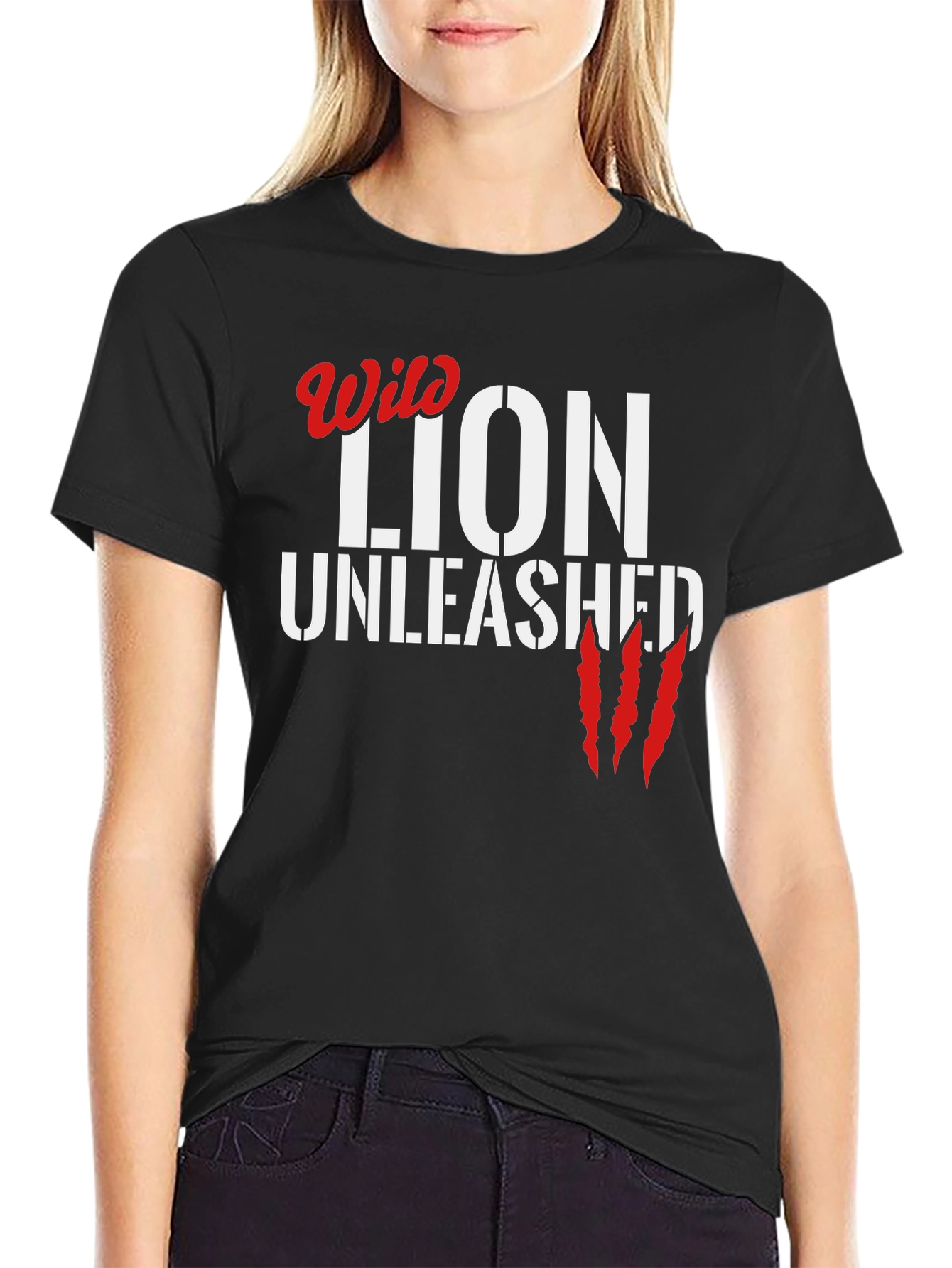 Wild Lion Unleashed Black Graphic T-Shirt - 2