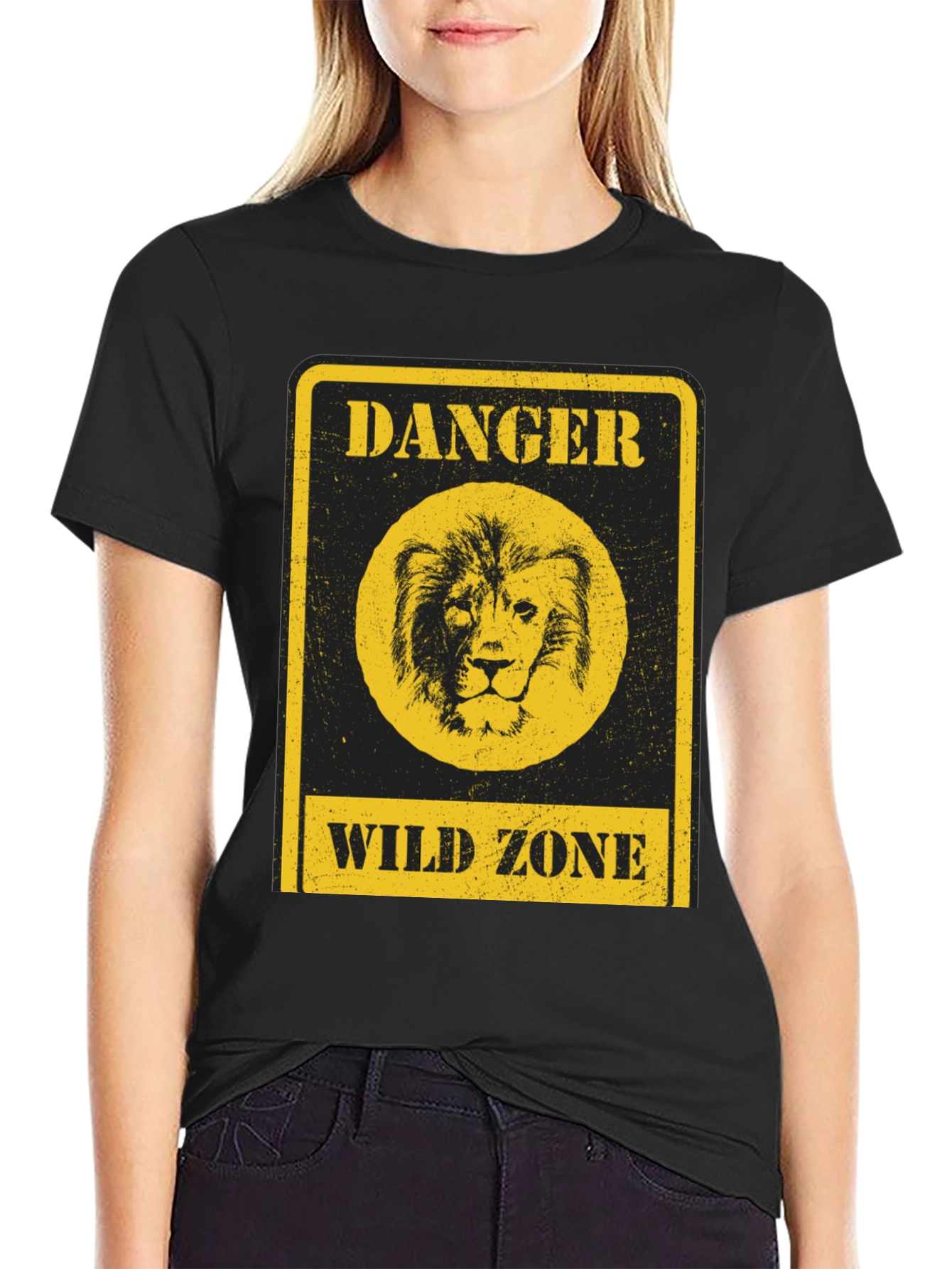 Black Danger Wild Zone Lion Graphic Tee - Black view 2