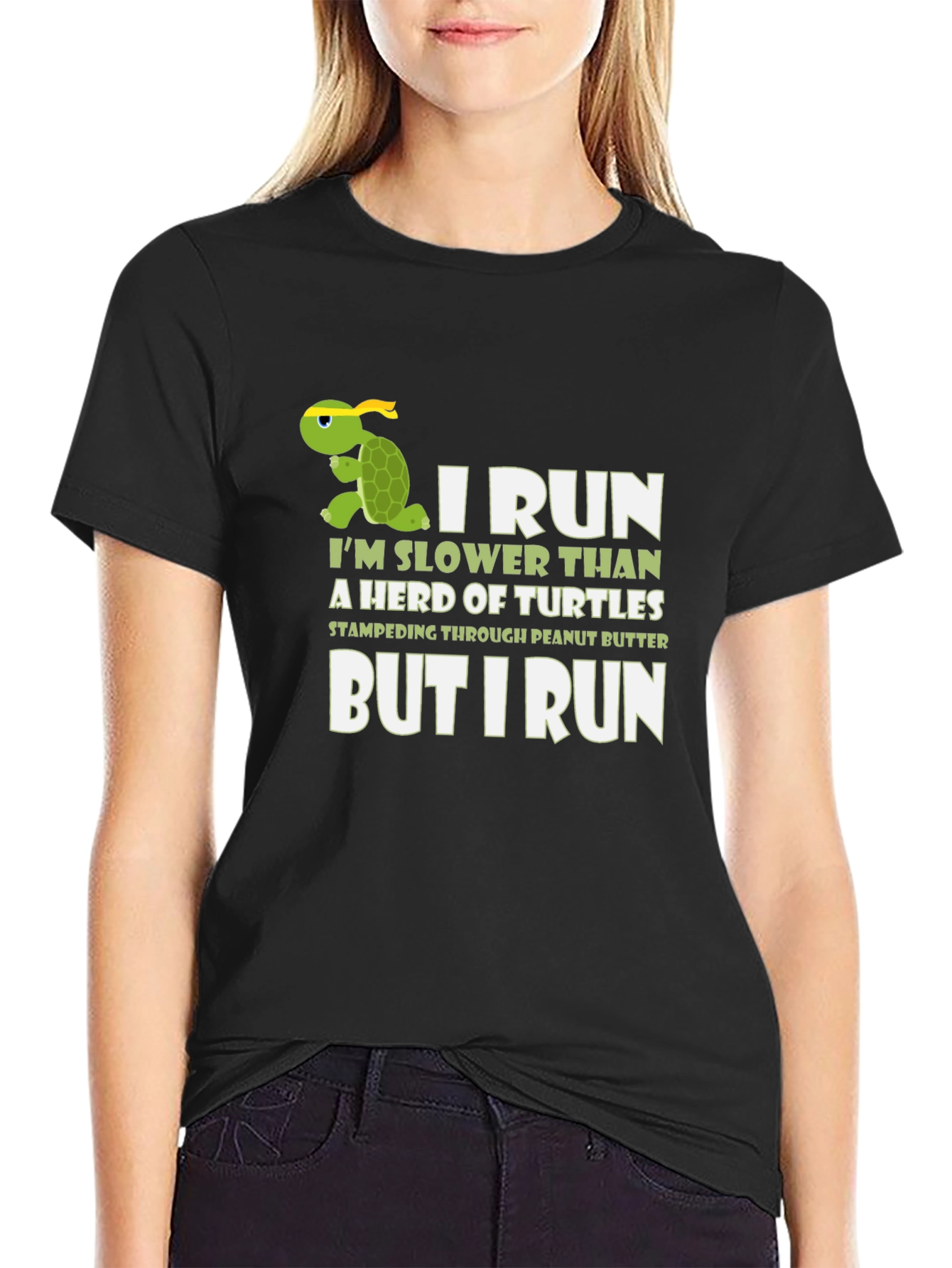 Black Funny Turtle Running T-Shirt - I Run Slower view 2