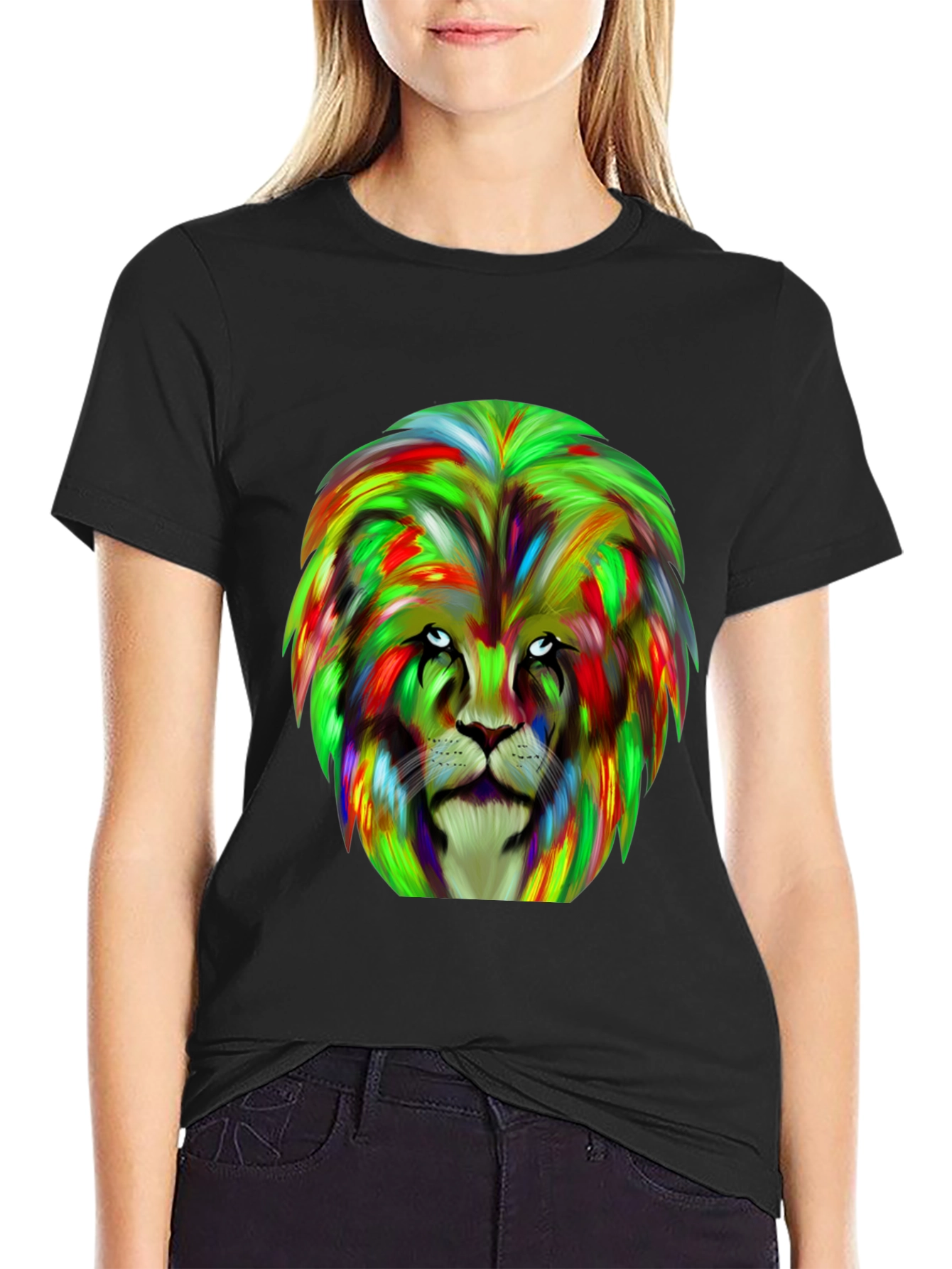 Black Lion Graphic Tee - Bold Colorful Design view 2