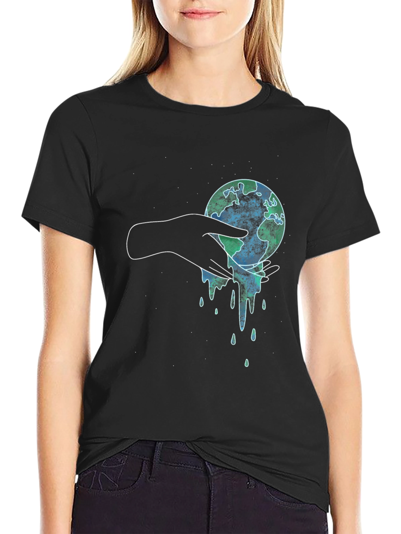Black Melting Earth Graphic Tee - Save the Planet T-Shirt view 2