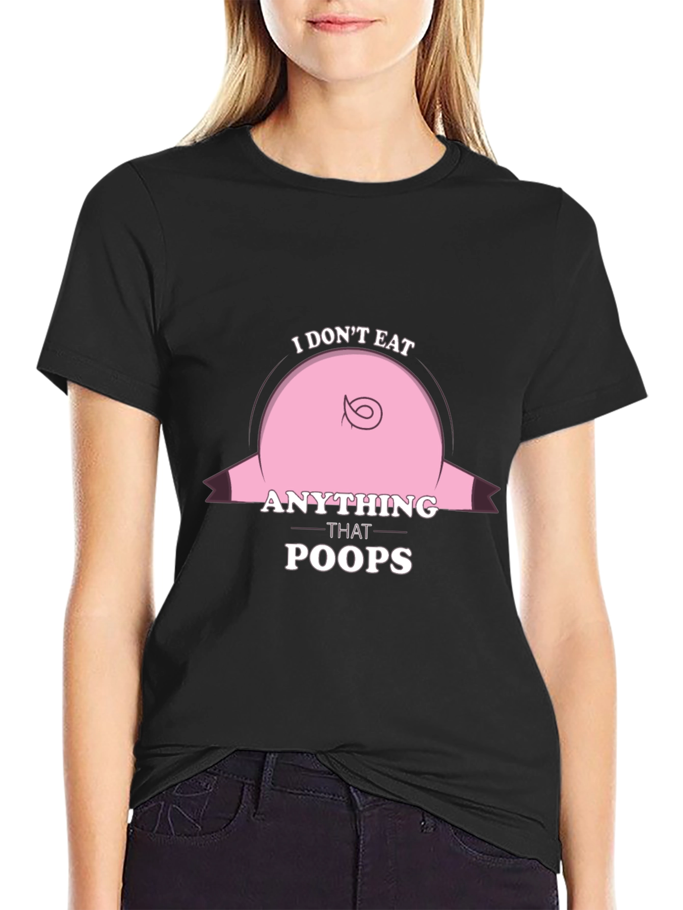 Black Funny Vegan T-Shirt - I Don't Eat Anything That Poops view 2