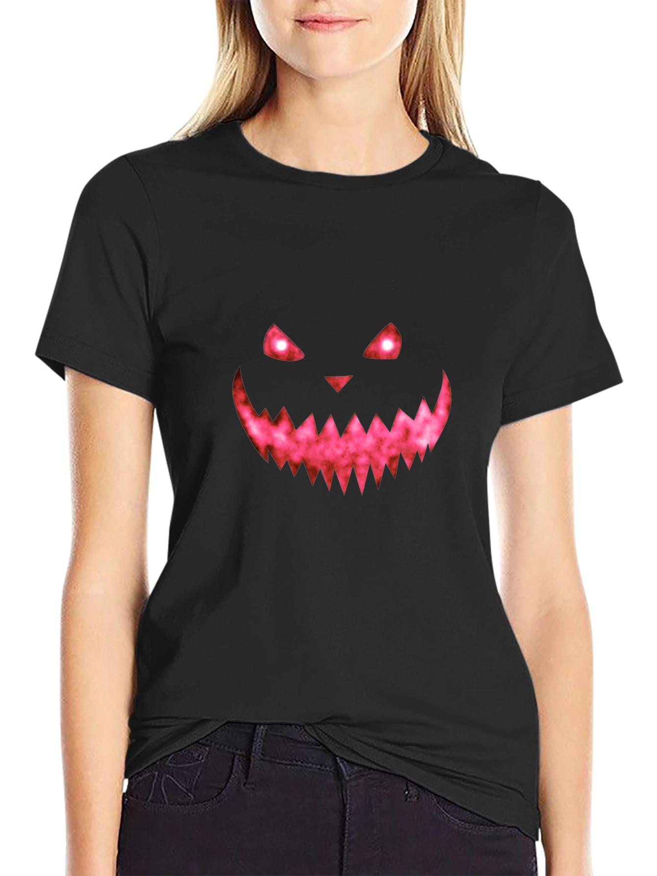 Black Halloween Pumpkin Face Graphic Tee view 2
