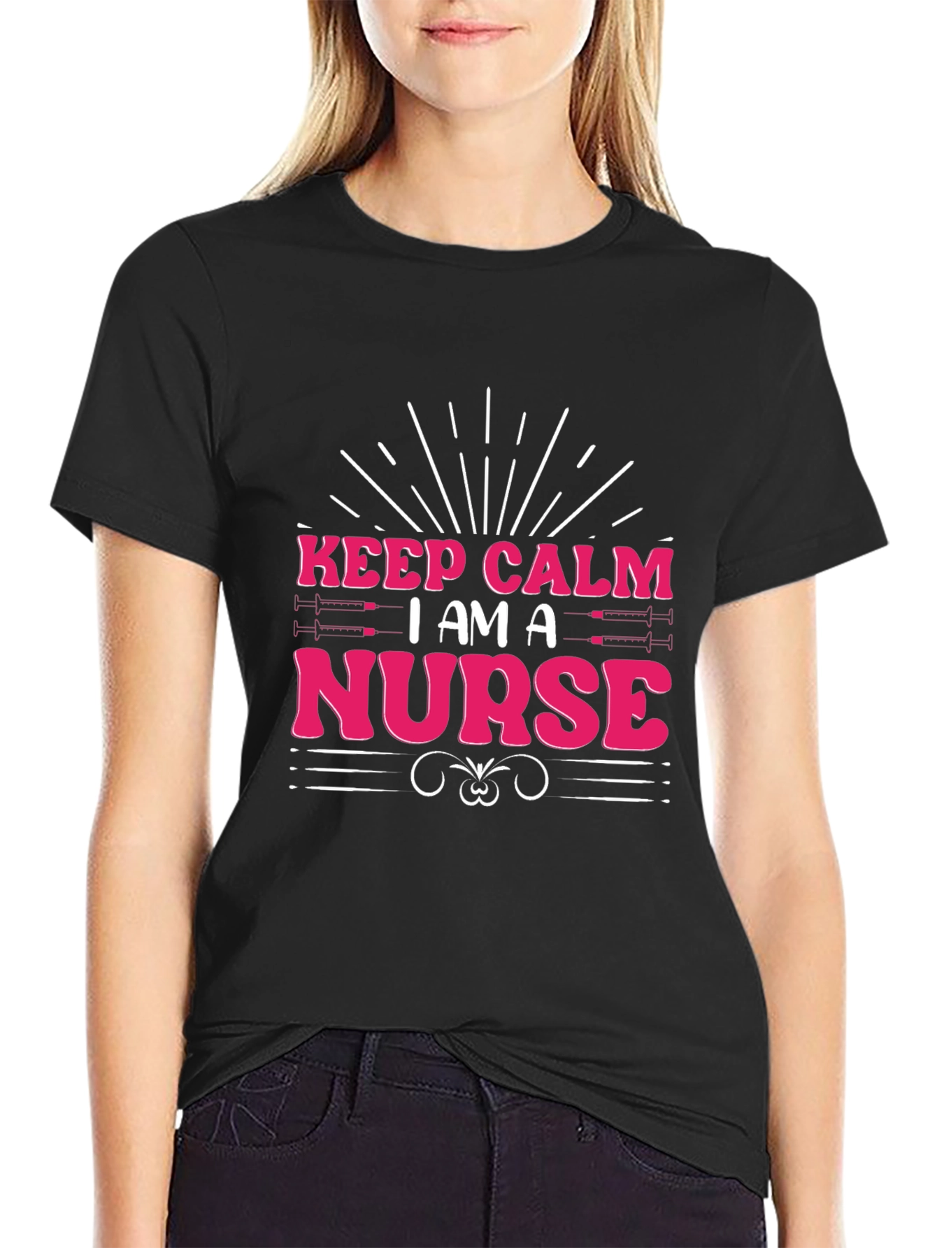 Black Keep Calm I am a Nurse T-Shirt view 2