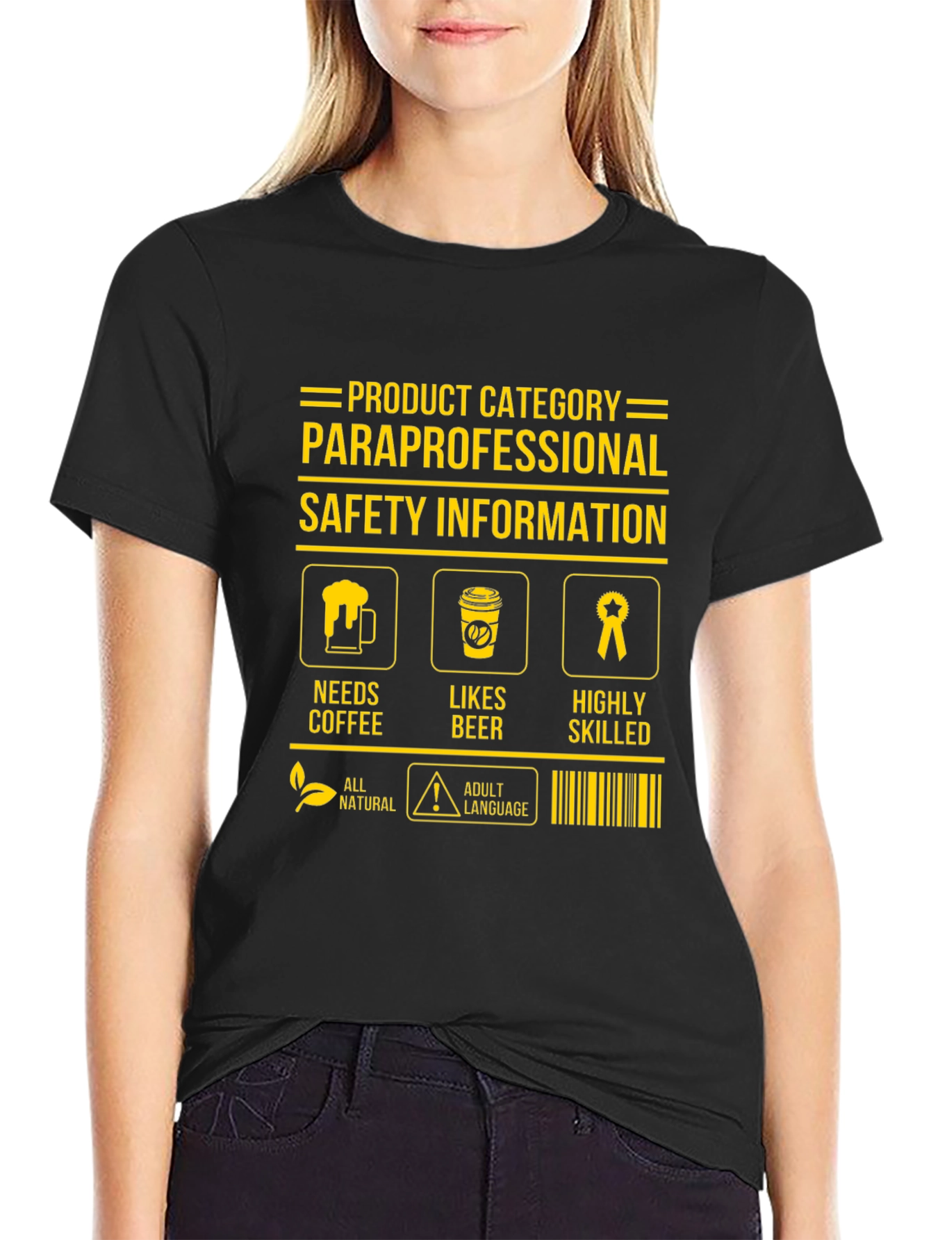 Black Paraprofessional T-Shirt: Needs Coffee, Likes Beer view 2