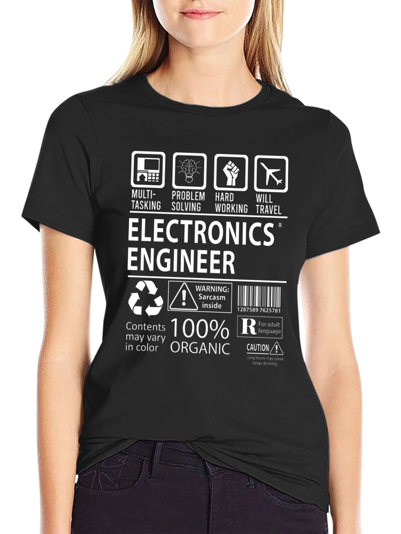 Black Electronics Engineer 100% Organic T-Shirt view 2