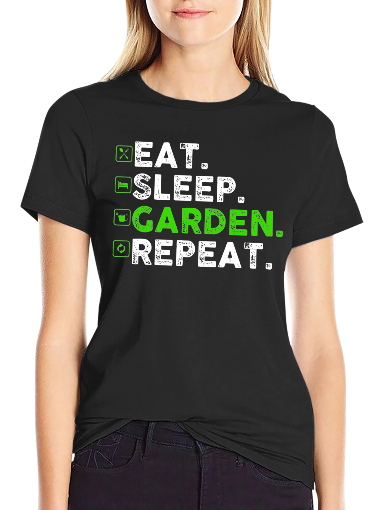 Black Eat Sleep Garden Repeat T-Shirt - Gardener Gift view 2