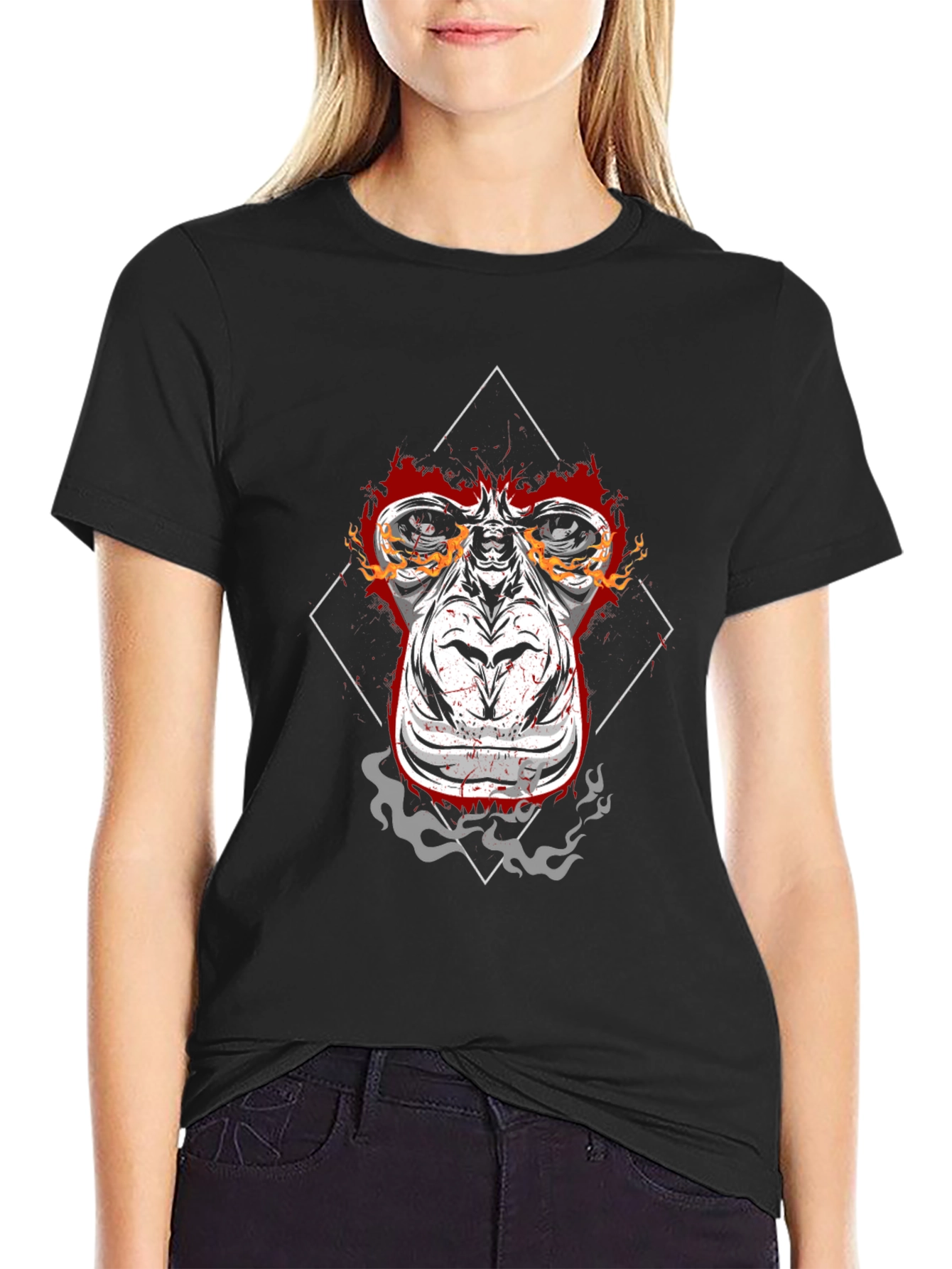Black Fiery Ape Graphic Tee - Black Cotton T-Shirt view 2