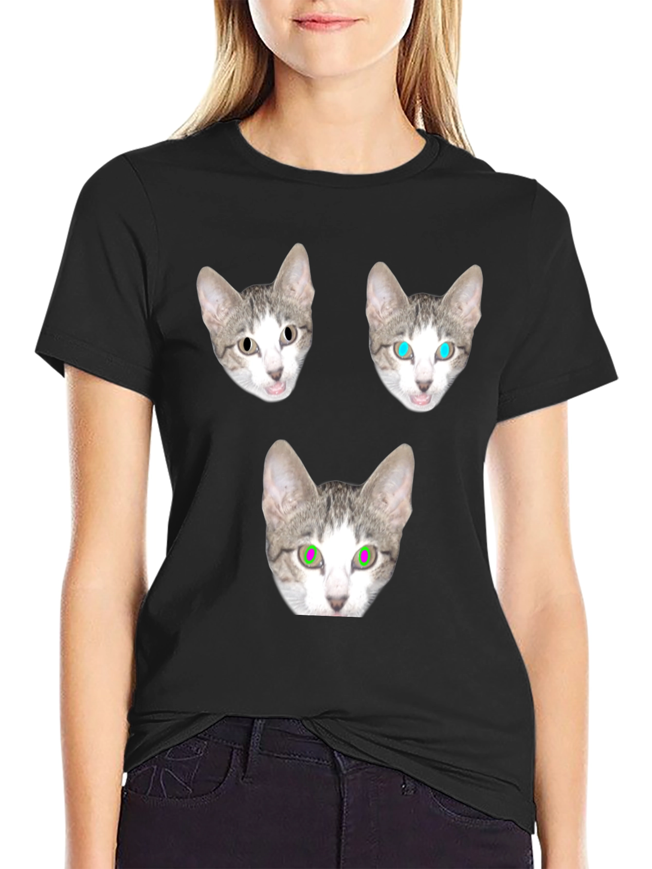 Black Cat Head T-Shirt - Funny Graphic Tee view 2