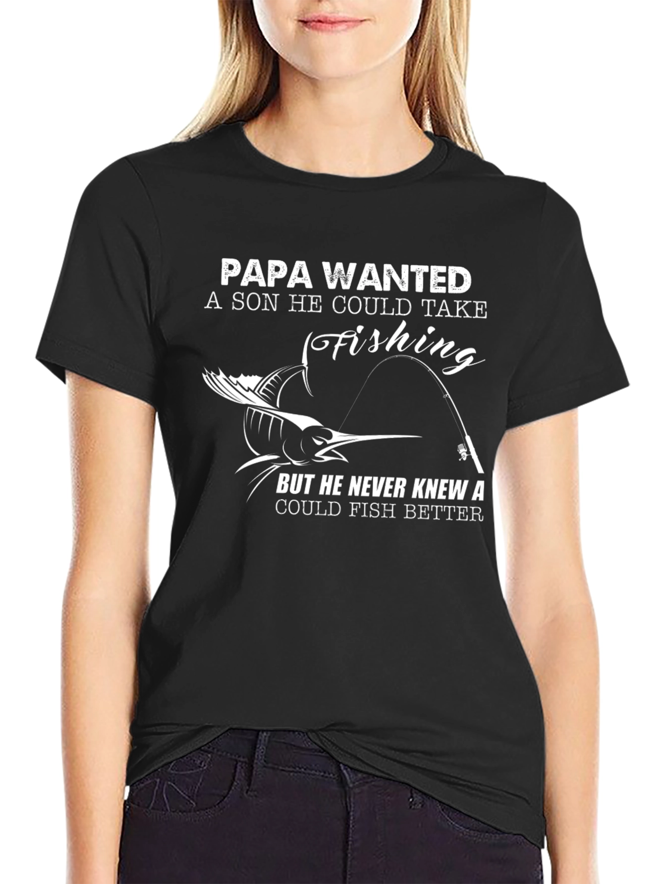 Black Papa Wanted Fishing T-Shirt view 2