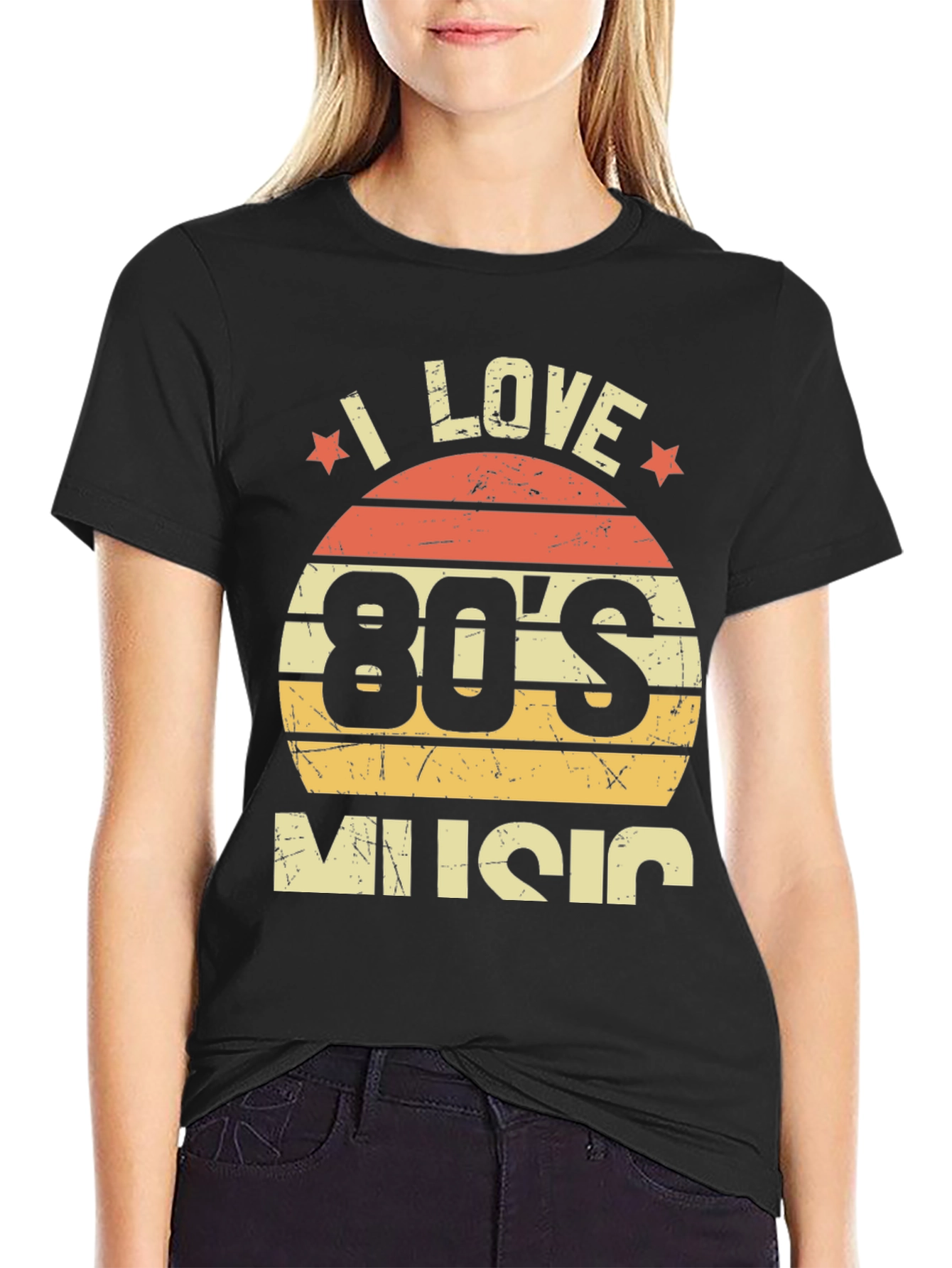 Black I Love 80's Music Retro T-Shirt view 2