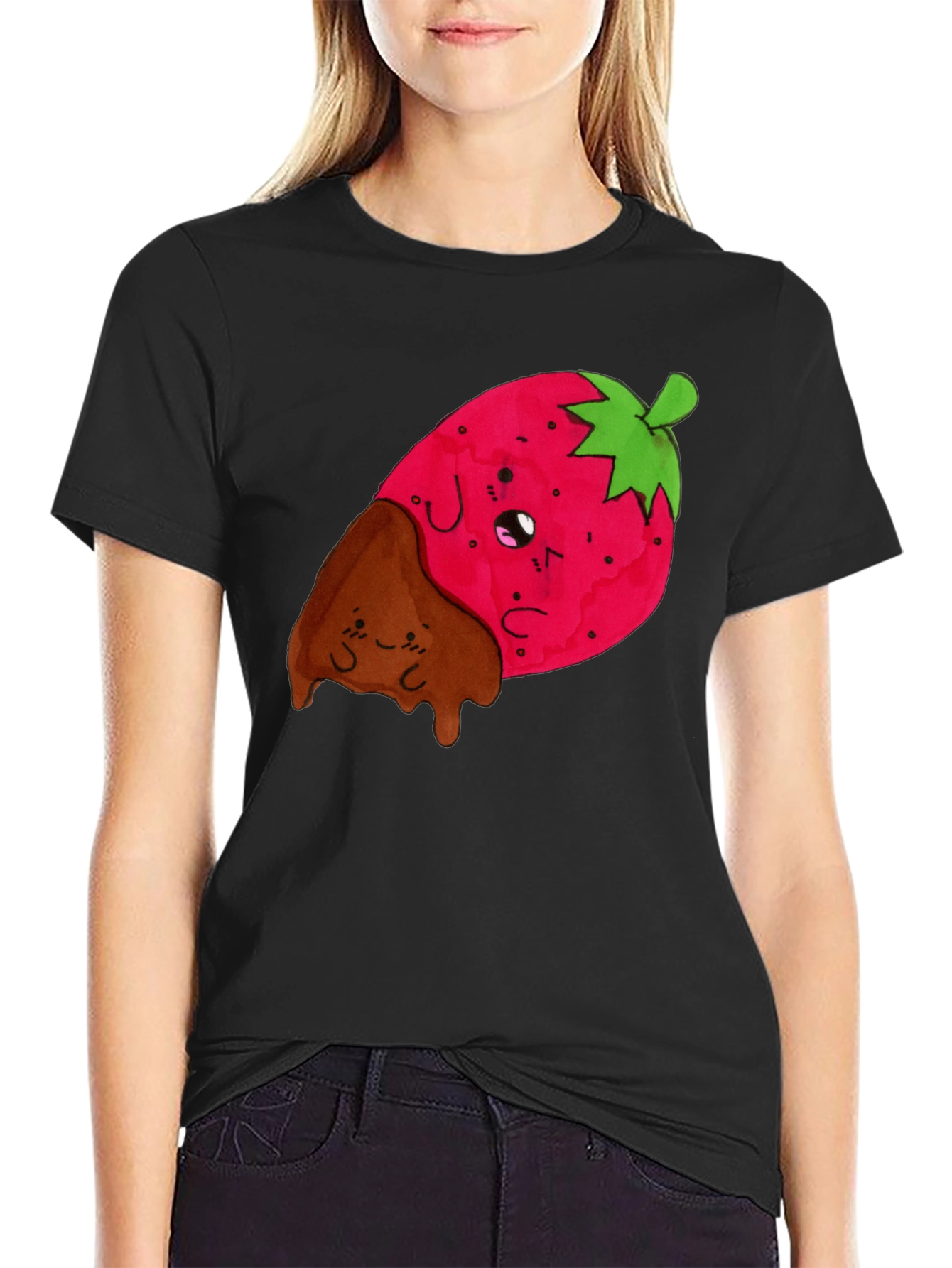 Black Strawberry Dipped in Chocolate Graphic Tee view 2